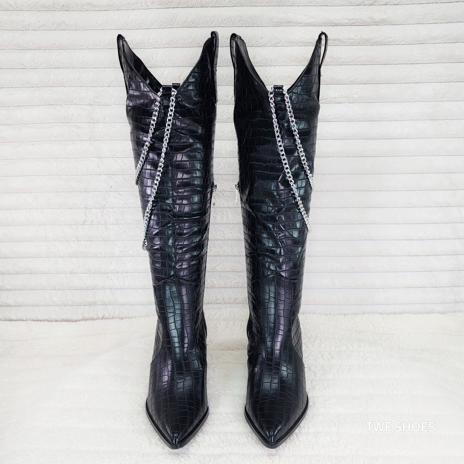 Other Dallas Black Snake Texture Western Knee High Draped Chain Co Size US 7 / IT 37 - 5 Thumbnail