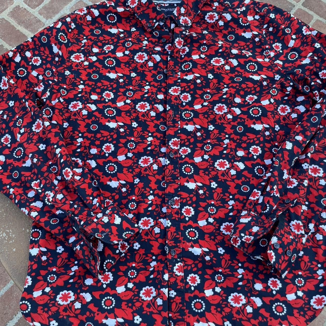 Nordstrom Denim and flower Navy & Red Ditsy Floral Woven Button Up Size US L / EU 52-54 / 3 - 4 Thumbnail