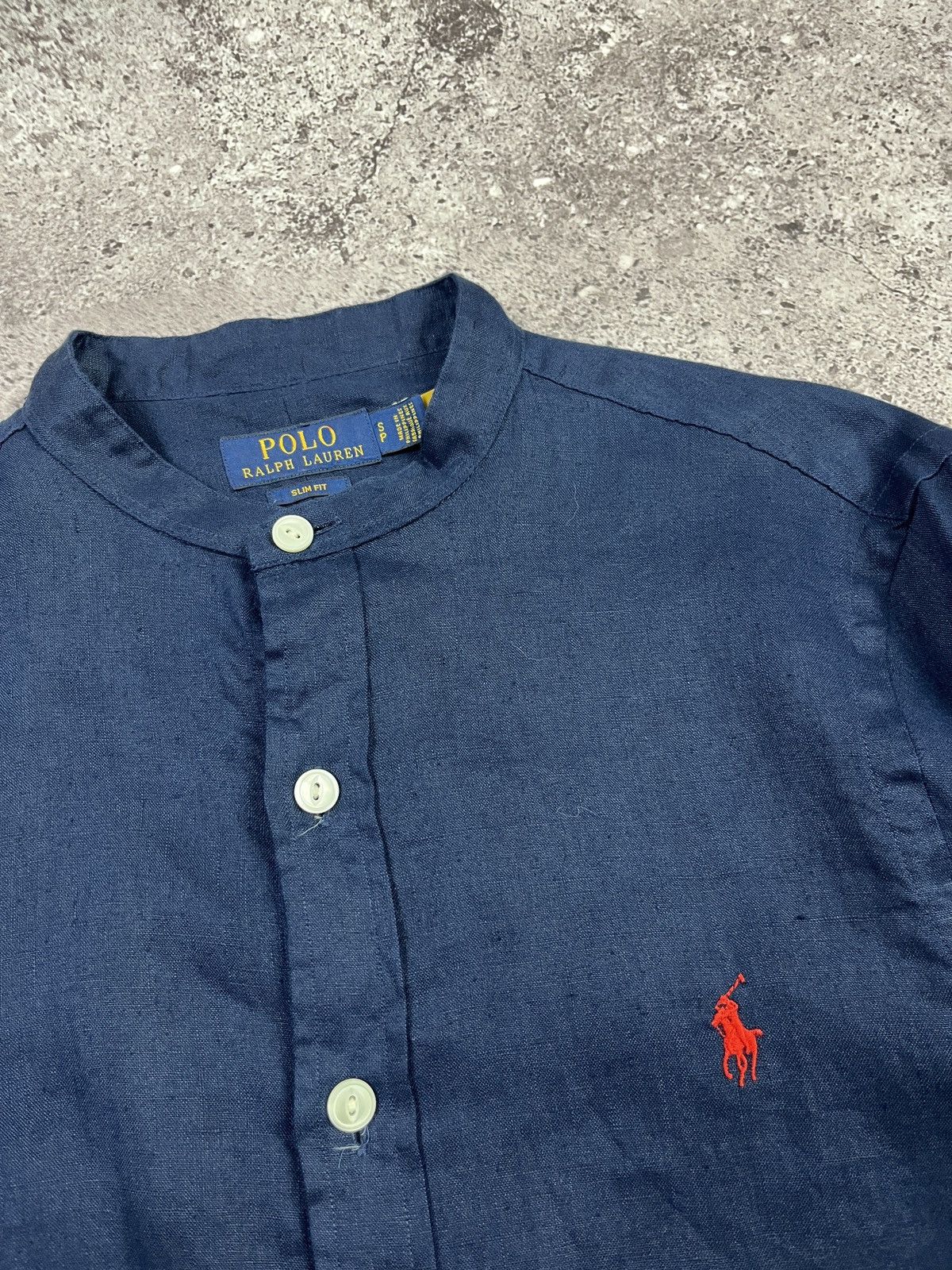 Polo Ralph Lauren Ralph Lauren Linen Shirt Navy Blue Band Collar Slim Fit S Size US S / EU 44-46 / 1 - 4 Thumbnail