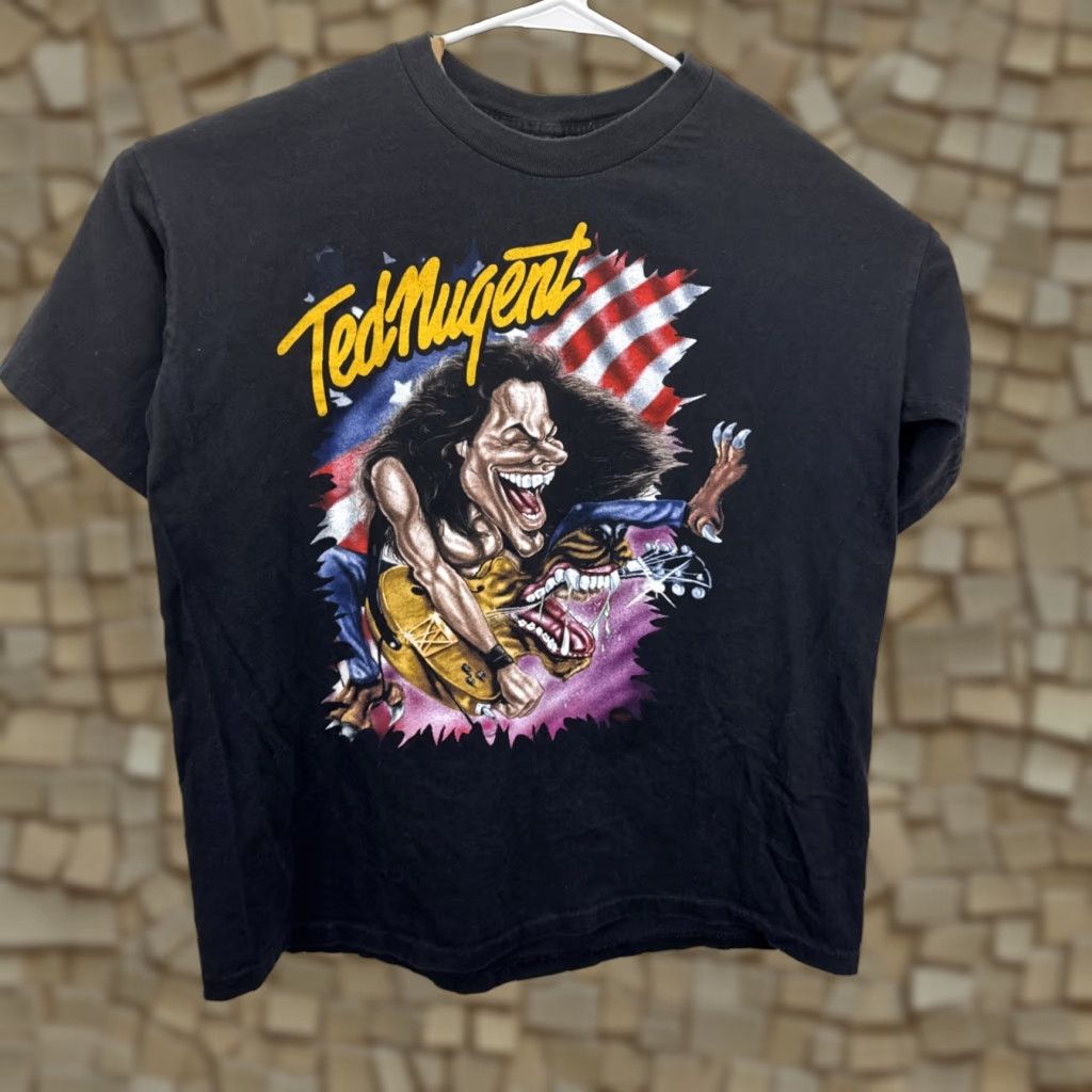 Vintage VINTAGE Winterland 90s Ted Nugent Whiplash Bash XL Black Censored T-Shirt Size US XL / EU 56 / 4 - 1 Thumbnail