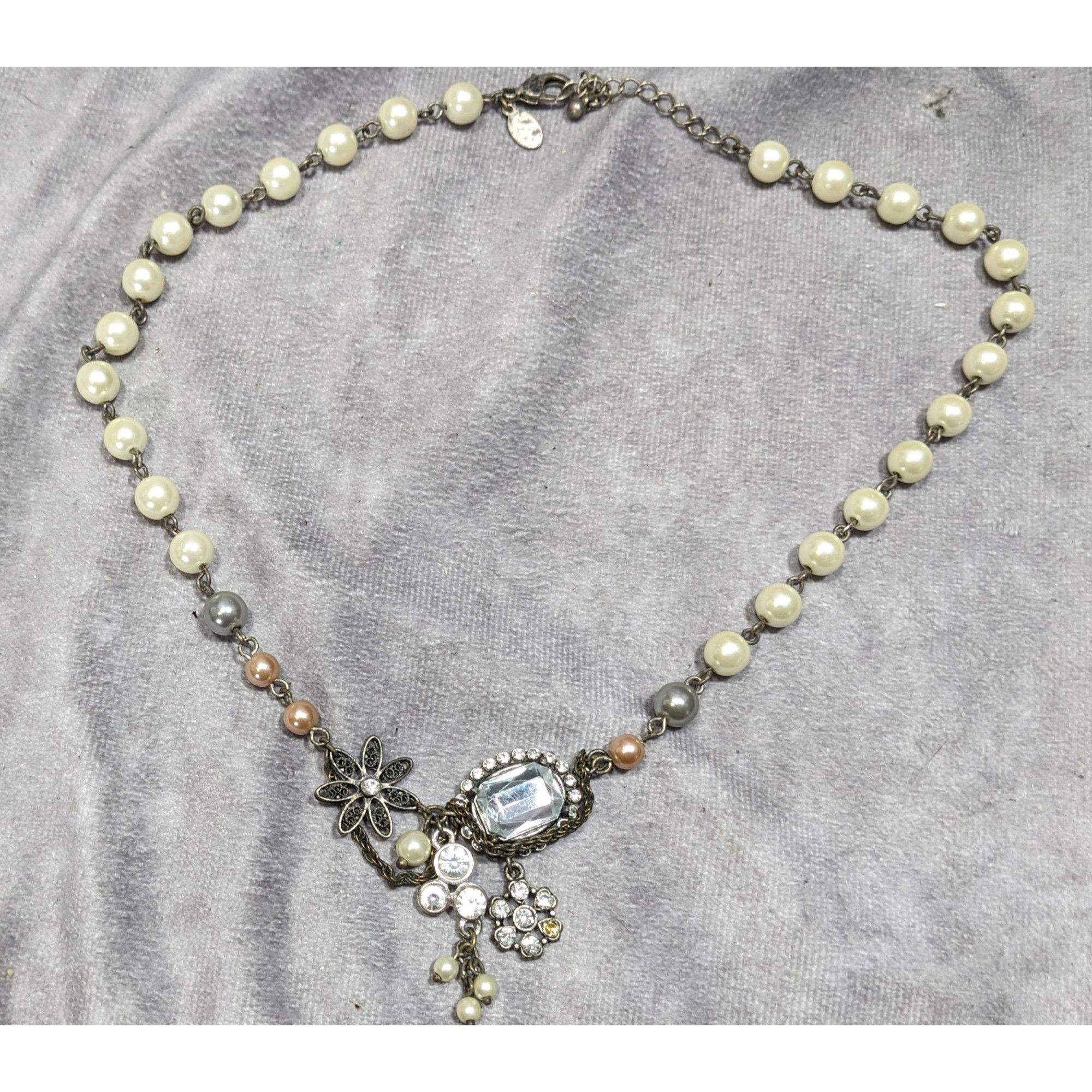 American Eagle Outfitters AEO Steampunk Faux Pearl Floral Gemmed Necklace Size ONE SIZE - 7 Thumbnail