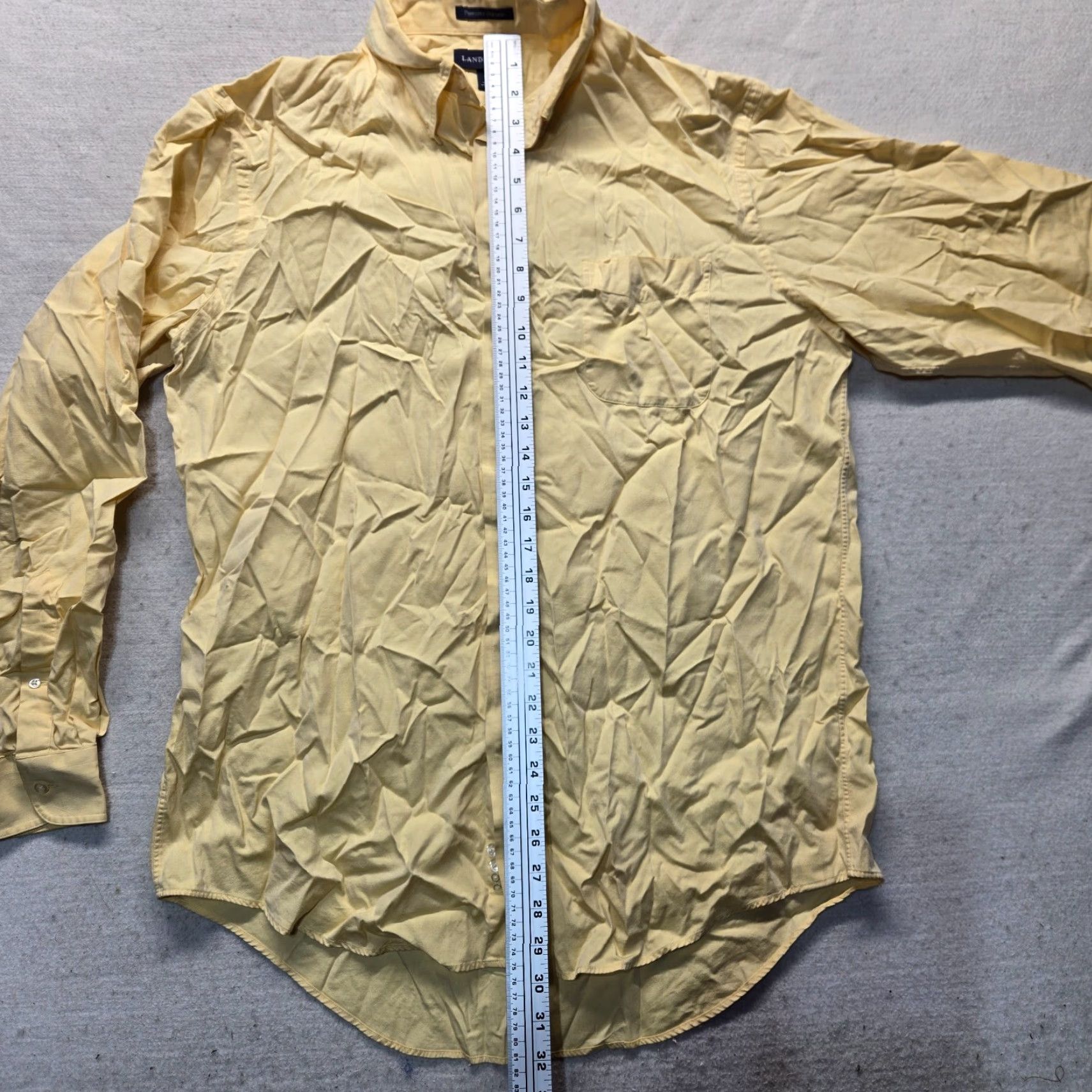 Lands' End Lands' End Solid Yellow Button-Up Dress Shirt Long Sleeve Big & Tall Adult 17 37 Mens Size 46R - 6 Thumbnail