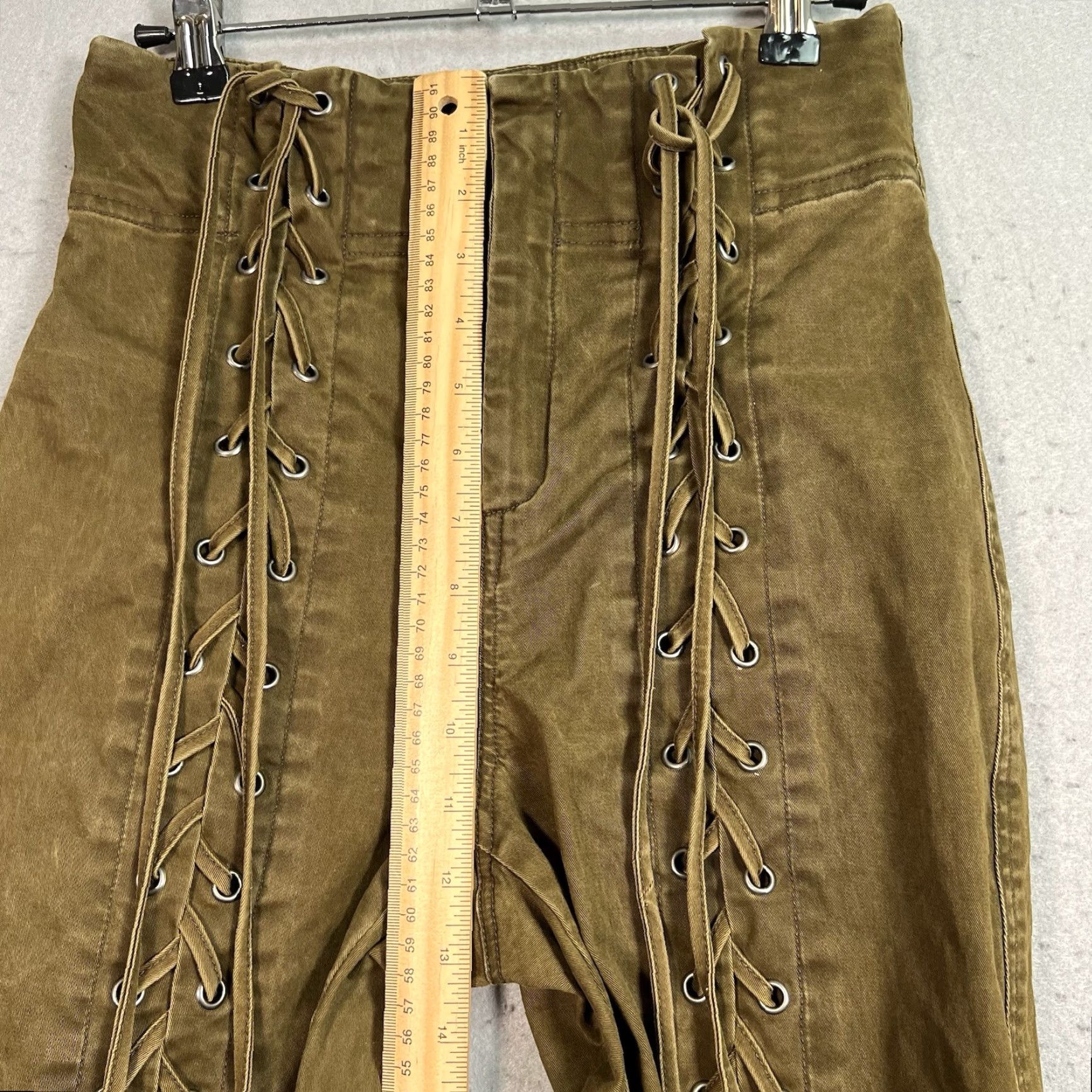 Vintage VINTAGE A.L.C. Women's 4 Green Kingsley Lace Up Pant Grommets Cropped Punk Rock Pants Cropped Lace Up Size 27" / US 4 / IT 40 - 6 Thumbnail