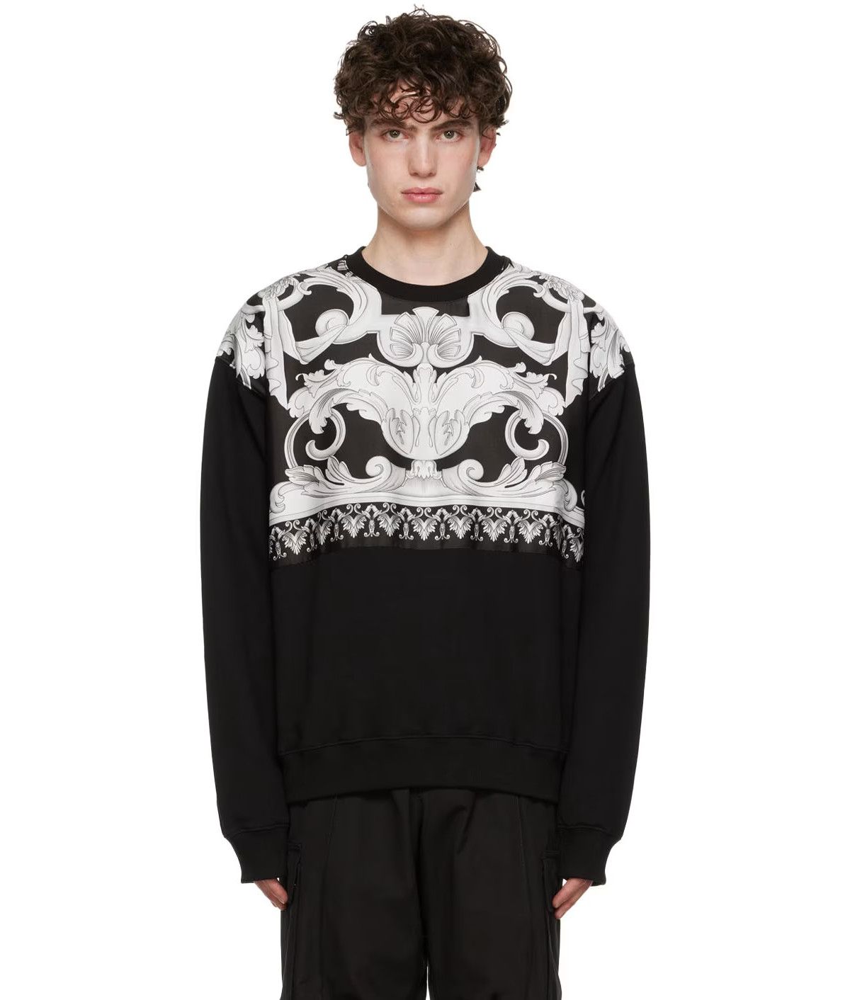 Versace VERSACE black panelled baroque print sweatshirt Medium Size US M / EU 48-50 / 2 - 2 Thumbnail