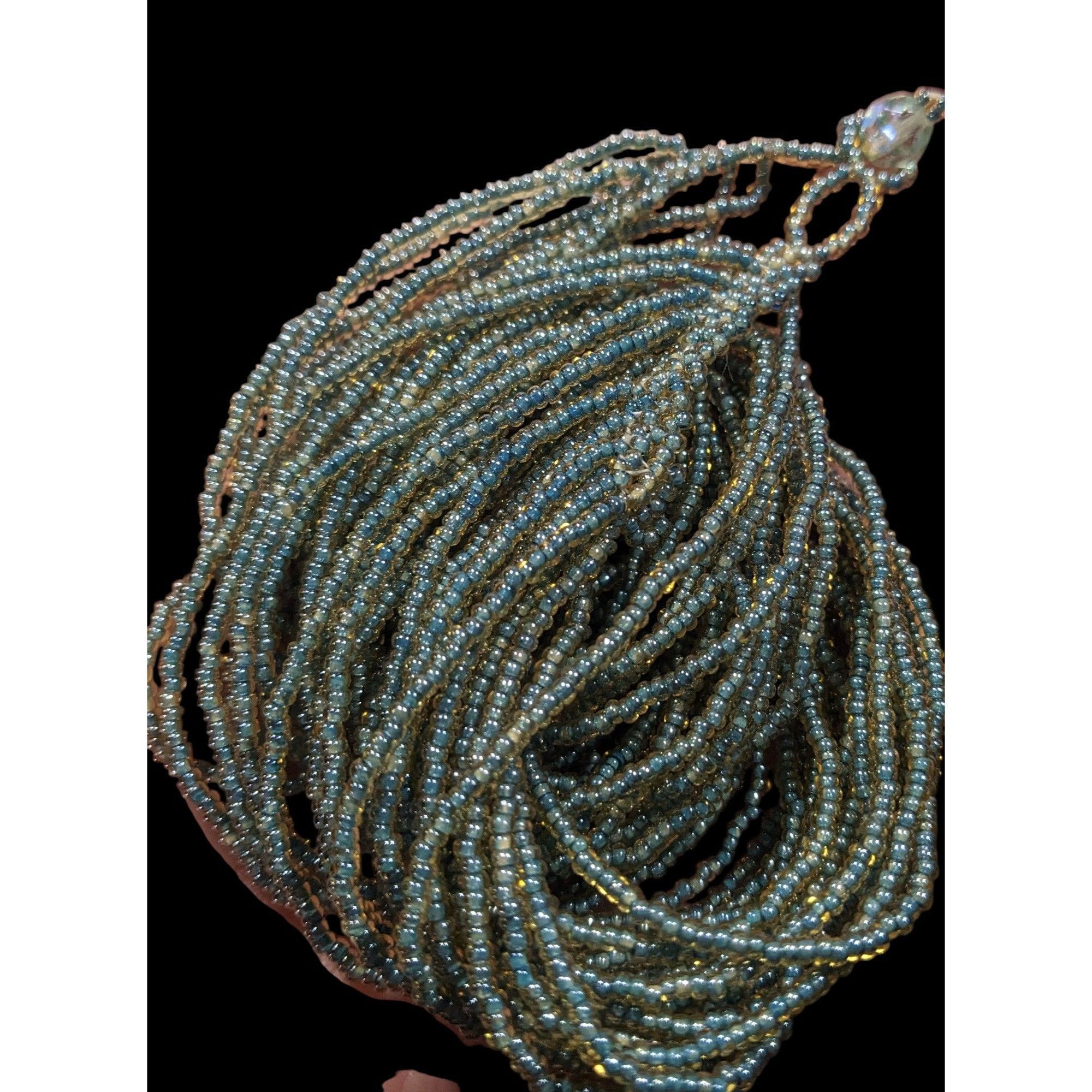 Other Whimsical Elegant Blue And Gold Tone Glass Beaded Layered Ne Size ONE SIZE - 3 Thumbnail