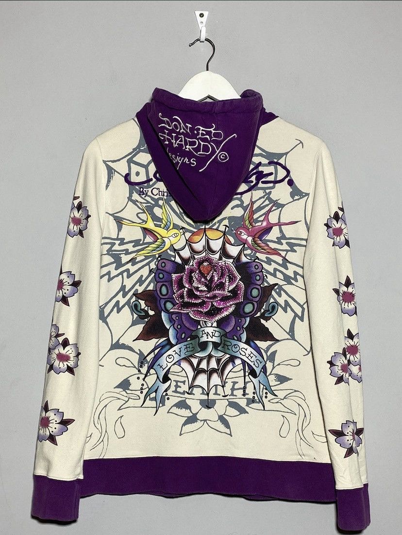 image of By Christian Audigier Zip Up Hoodie in Purple/White, Men's (Size Large)