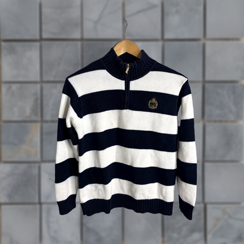 Ralph Lauren VINTAGE Lauren Ralph Lauren Sweater Womens Petite P Navy White Stripe 1/4 Zip Logo Size S / US 4 / IT 40 - 1 Thumbnail
