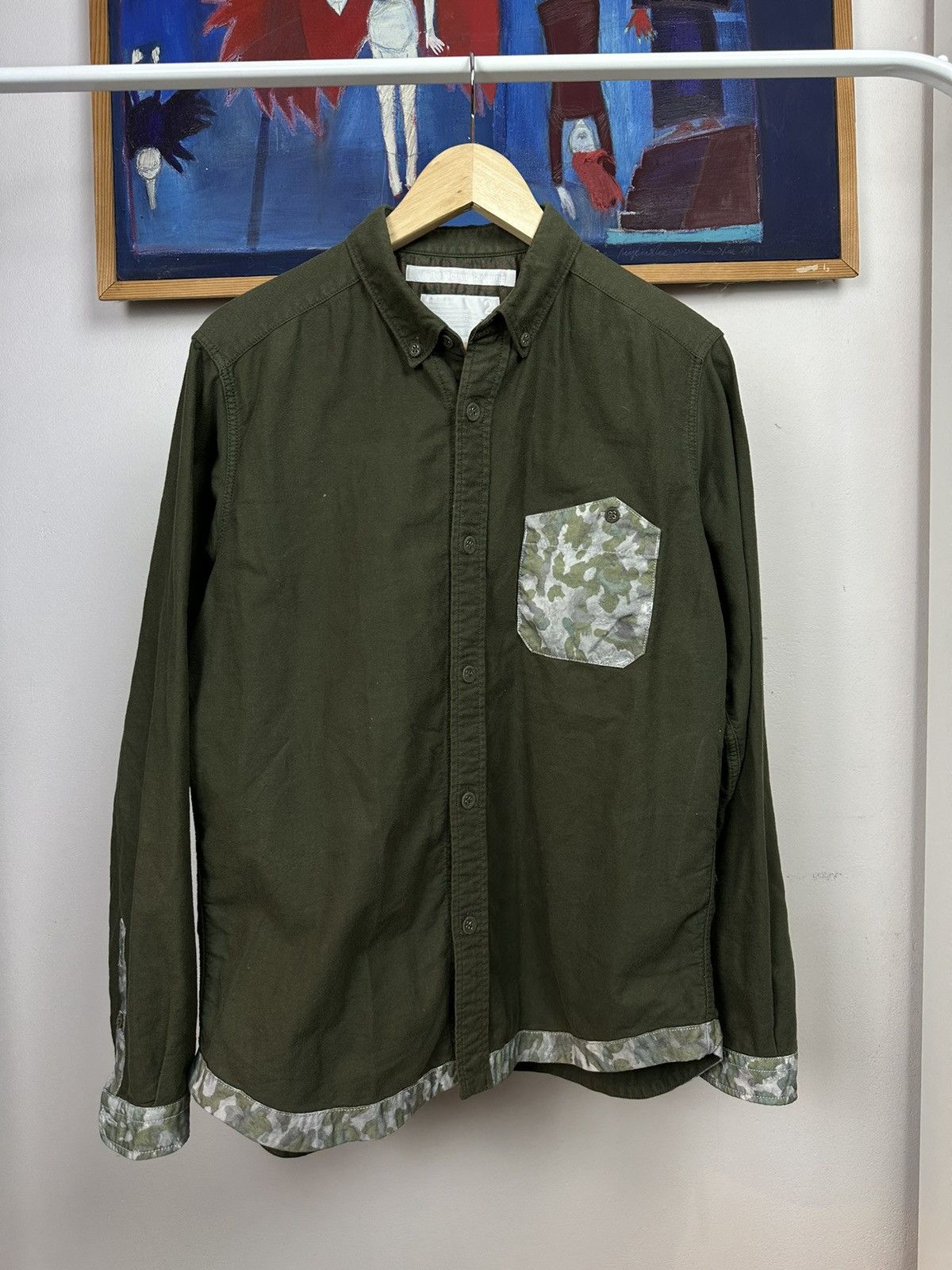 image of Archival Clothing x White Mountaineering Button Up Camo Shirt Aw2013 in Green, Men's (Size Medium)