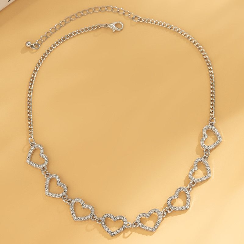 Jewelry Hollow Love Heart Clavicle Chain Necklace Size ONE SIZE - 4 Thumbnail
