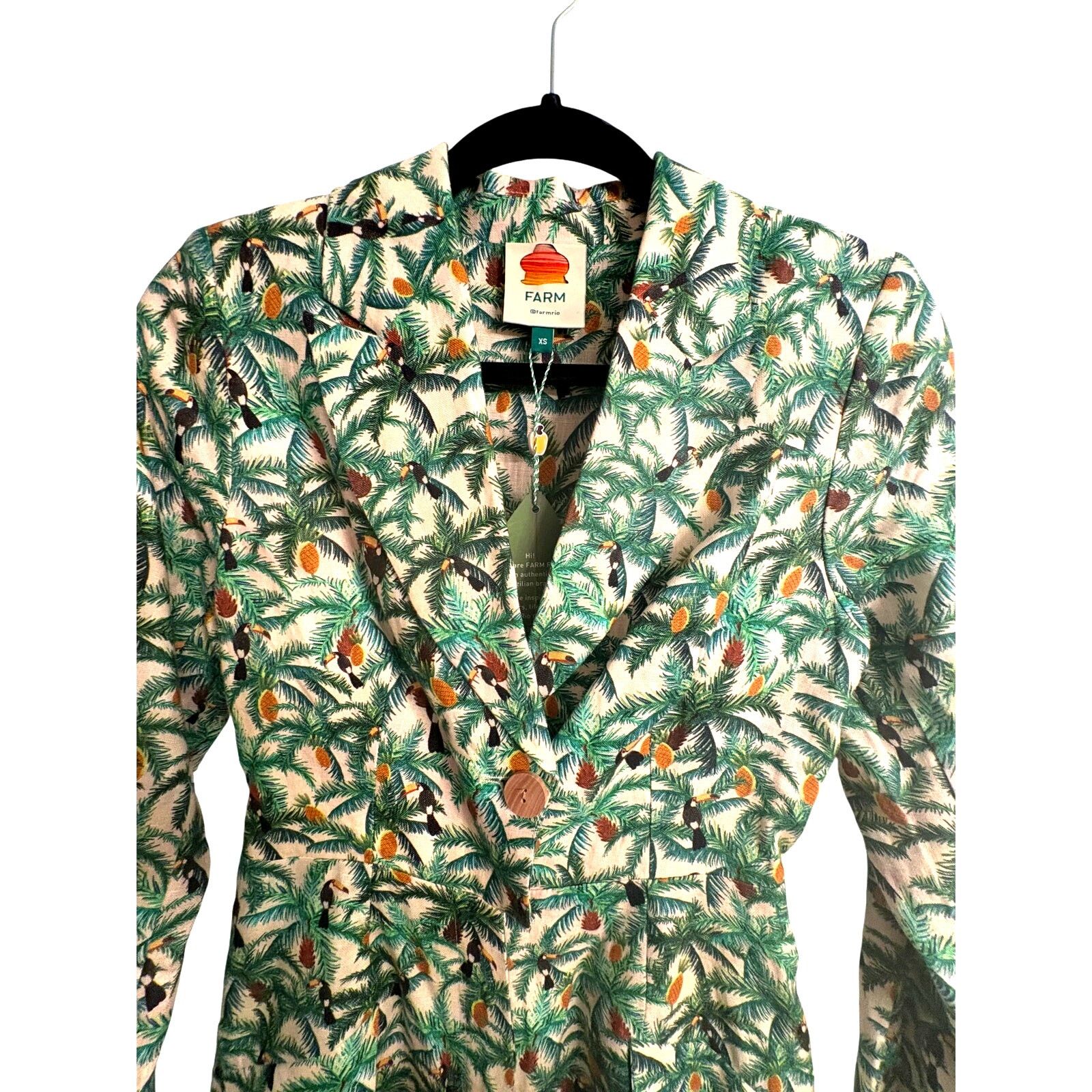 Farm Rio FARM RIO | Tropical Mini Toucan Blazer Jumpsuit | Linen |XS Size 25" / US 0 / IT 36 - 5 Thumbnail