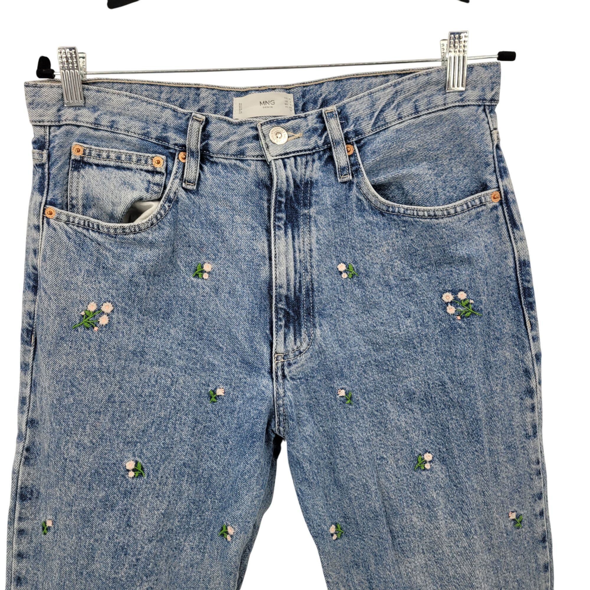 Designer MNG Denim Womens Floral Embroidered Wide-Leg Jeans EUR 40 US Size 30" / US 8 / IT 44 - 5 Thumbnail