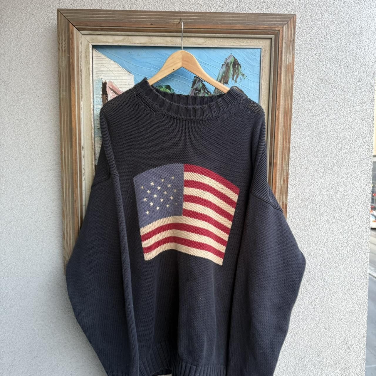 Vintage American Flag Vintage 90s Jumper Heavy Knit Navy Size US XXL / EU 58 / 5 - 3 Thumbnail