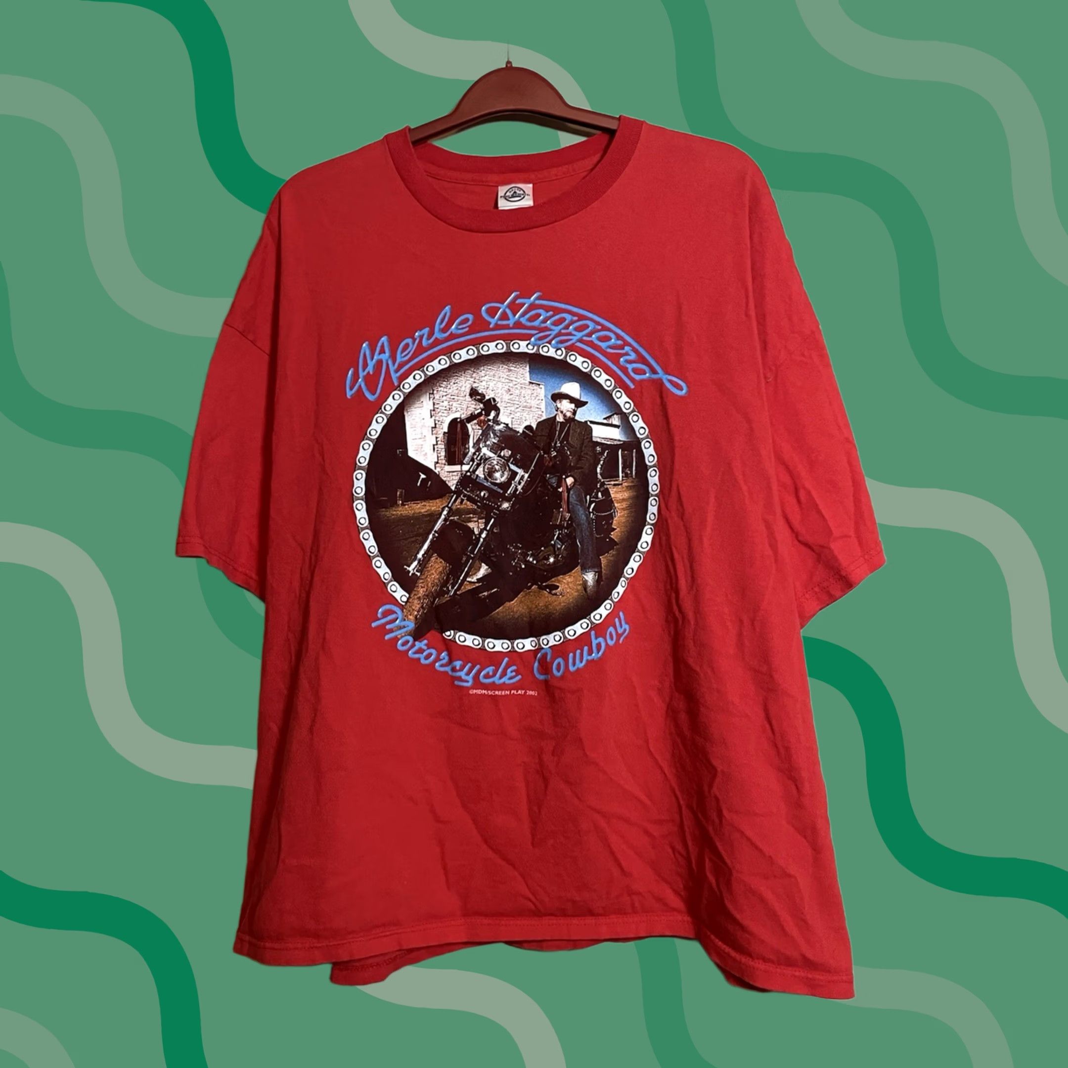 Delta VINTAGE Merle Haggard Motorcycle Cowboy Men's Red T-Shirt XL Graphic Delta Pro Weight 2000-2009 S/S Size US XL / EU 56 / 4 - 1 Thumbnail