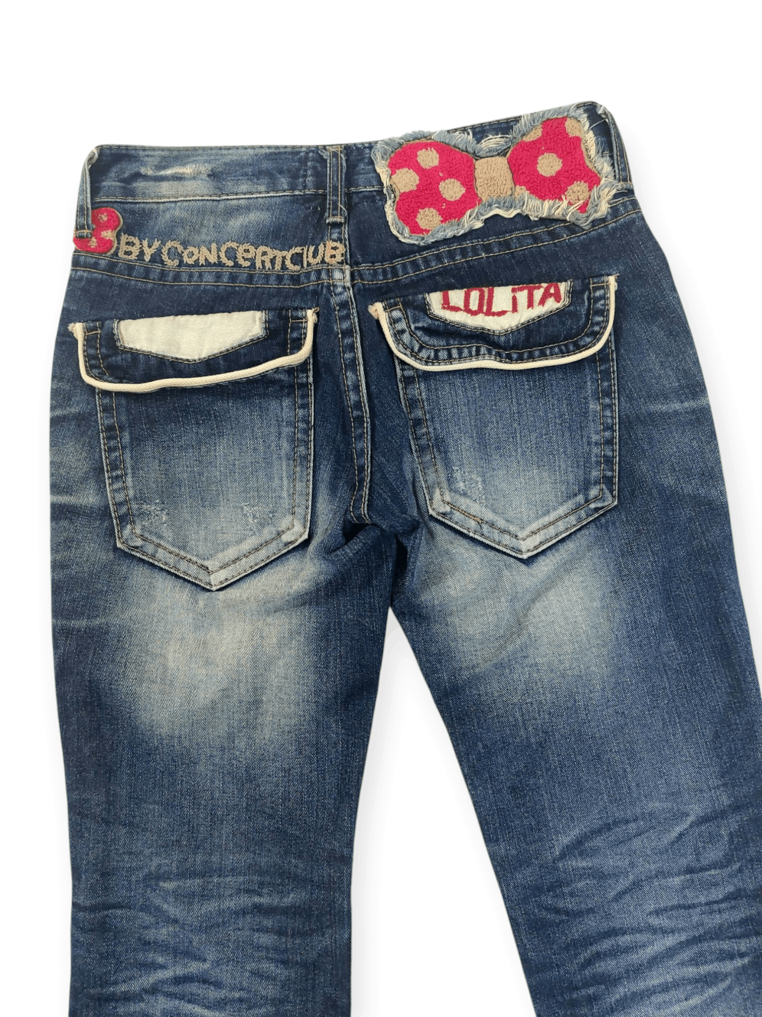 Vintage Lolita Jeans Embroidered Ribbon Mushroom Denim Size 29" - 12 Thumbnail