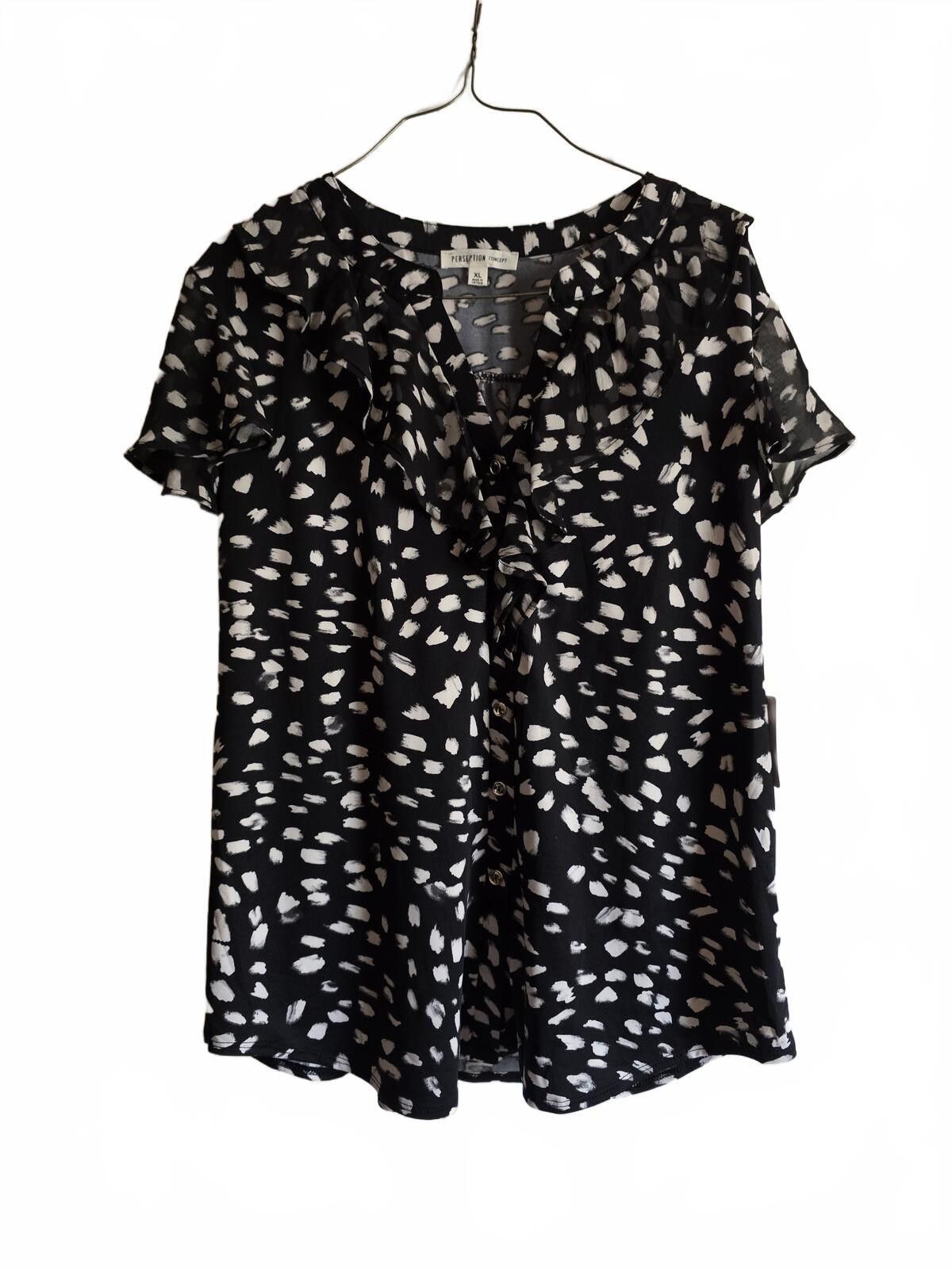 Other Perception Concept Black & White Top Blouse Shirt Sz XL NWT Size XL / US 12-14 / IT 48-50 - 2 Thumbnail