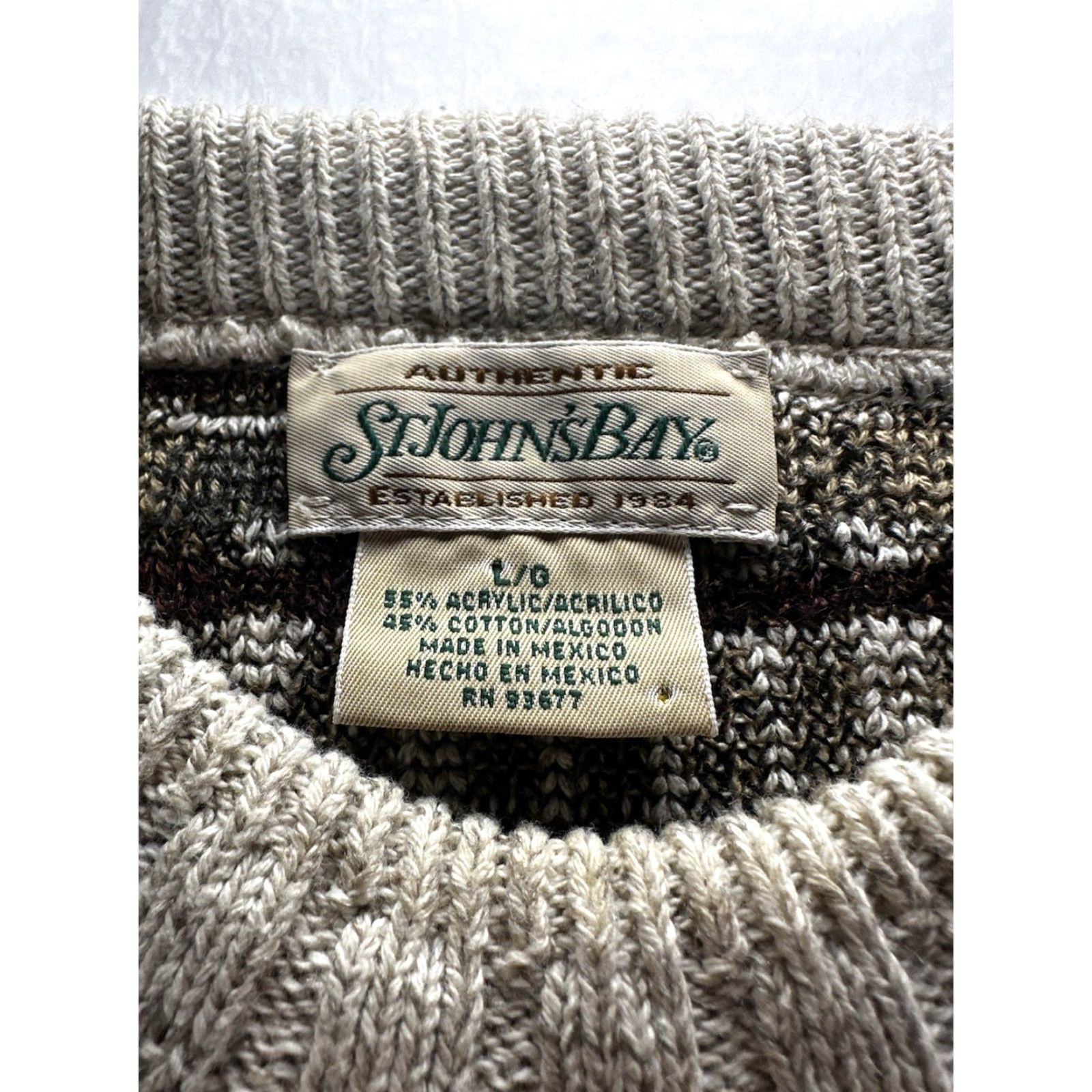 Vintage VTG St. Johns Bay Geometric Ribbed Sweater Mens Large Beige Multi Geometric Ribbed Pullover 90s Vintage Mens L Beige St. Johns Bay Size US L / EU 52-54 / 3 - 6 Thumbnail