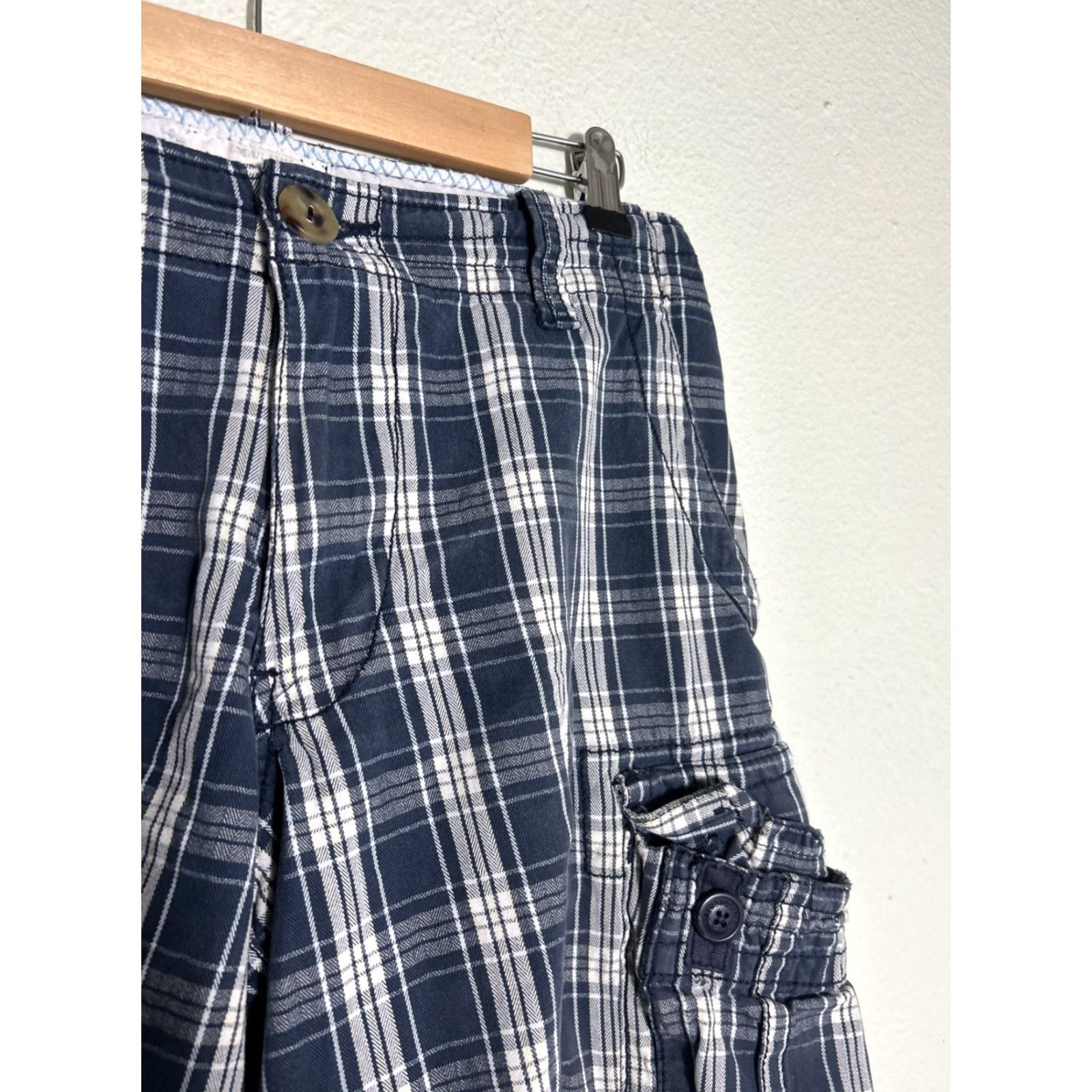 Vintage Aéropostale Cargo Shorts Men 29x12 Cotton Blue Plaid Drawstring Size US 29 - 4 Thumbnail