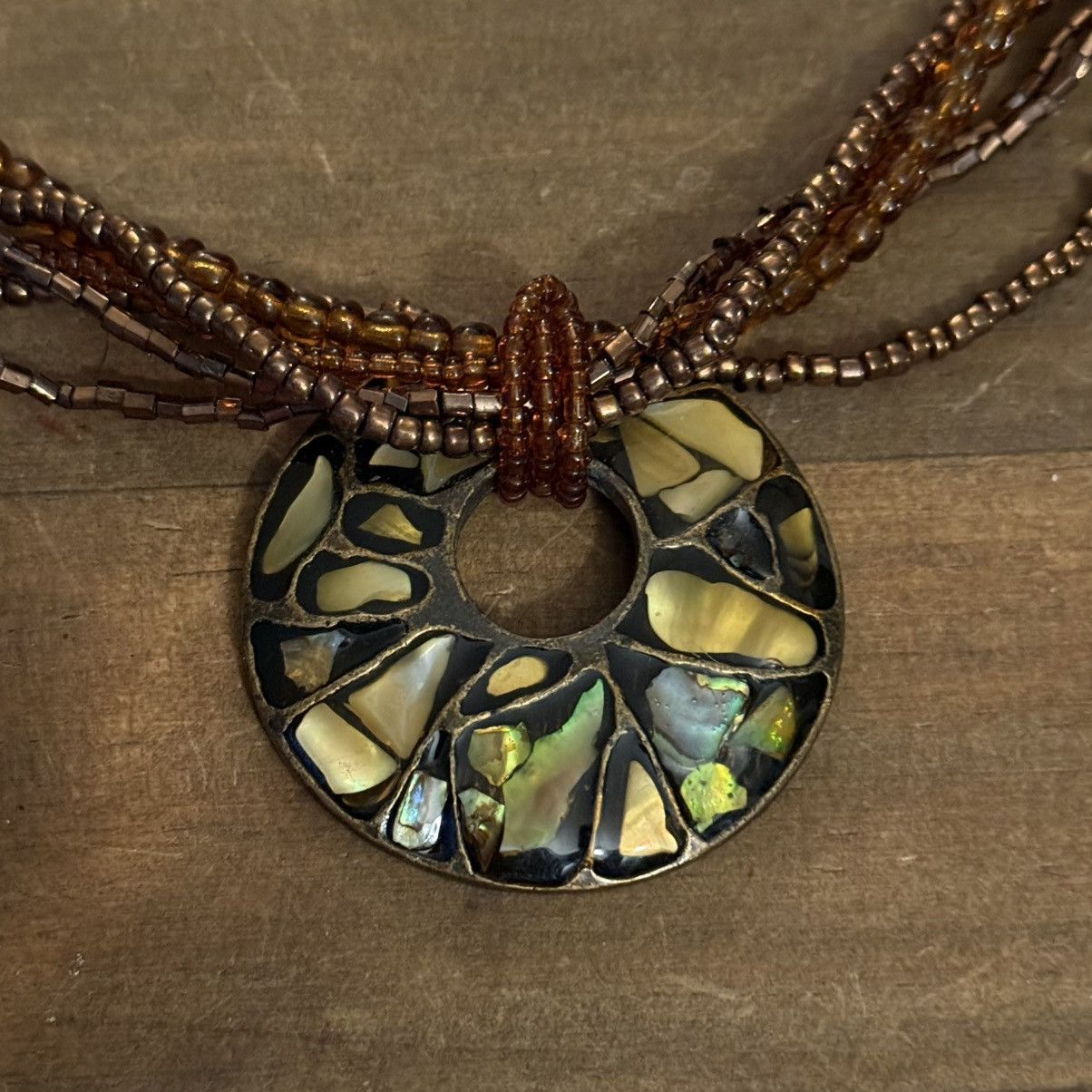 Other Multi strand seed bead mosaic abalone pendant necklace Size ONE SIZE - 5 Thumbnail