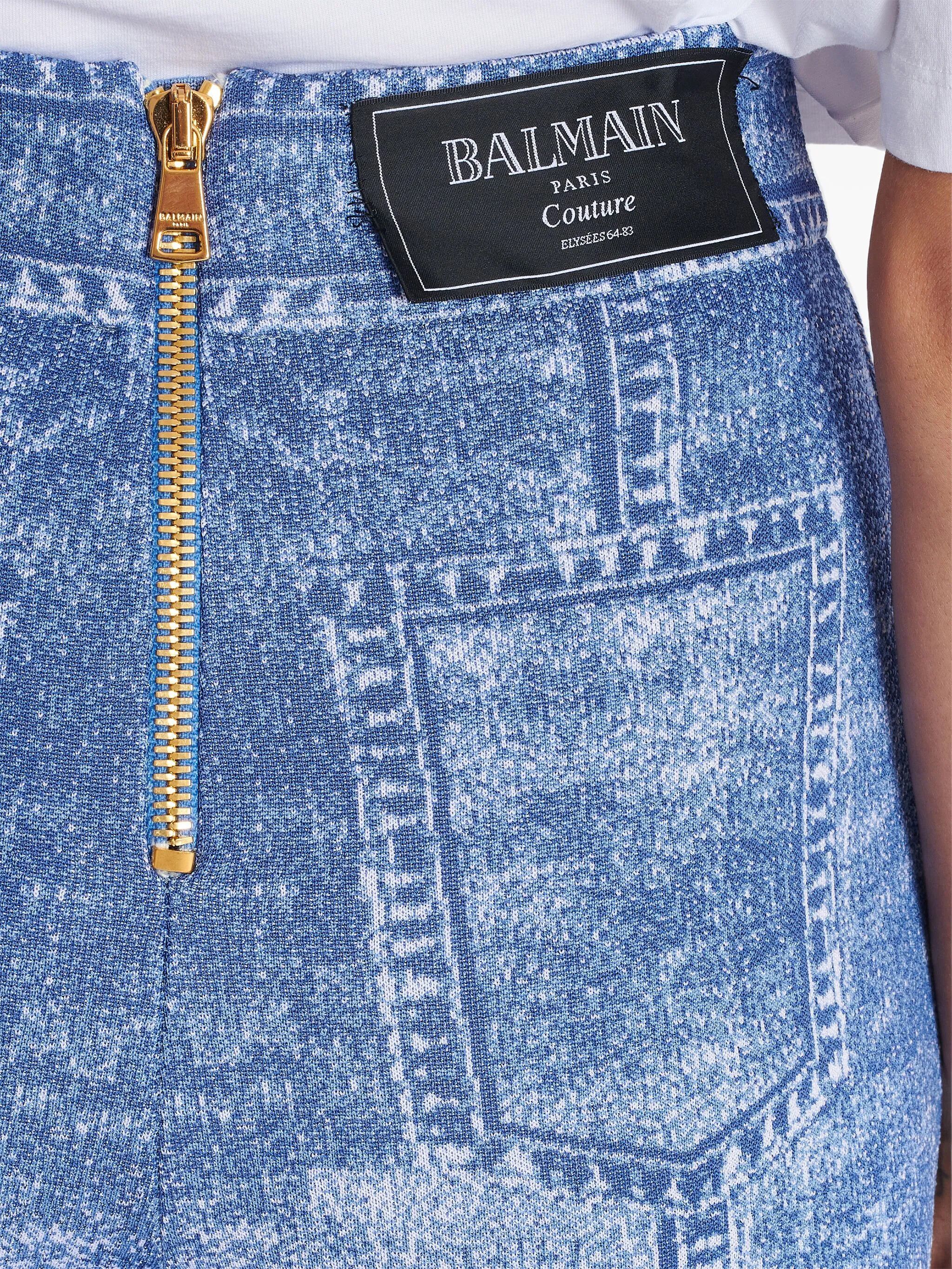 Balmain o1srvl11e1125 Jacquard Leggings in Blue Size 26" / US 2 / IT 38 - 7 Thumbnail