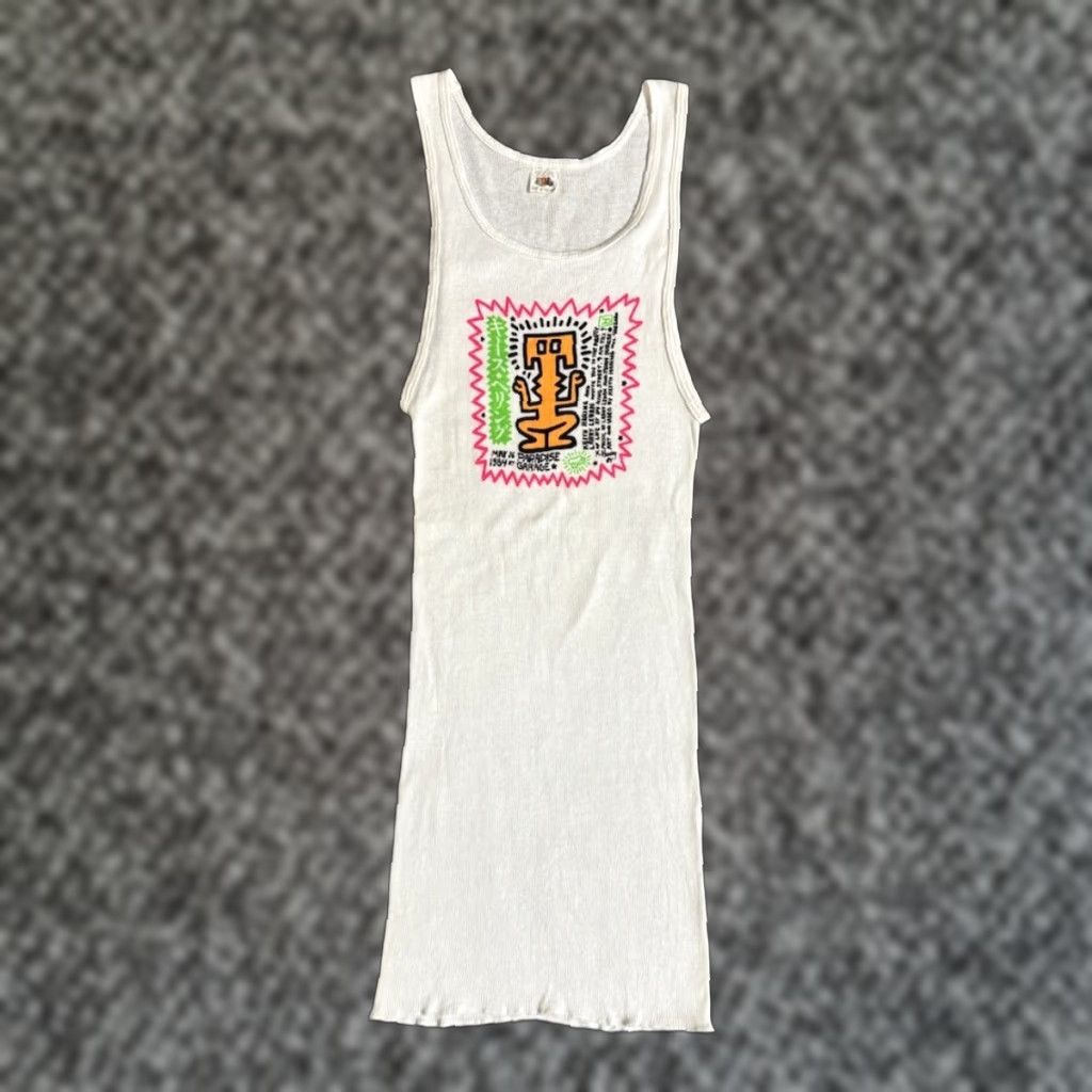 Fruit Of The Loom VINTAGE Keith Haring Paradise Garage Party Invitation Tank Top Shirt 80s Mens White Size L Size US L / EU 52-54 / 3 - 1 Thumbnail