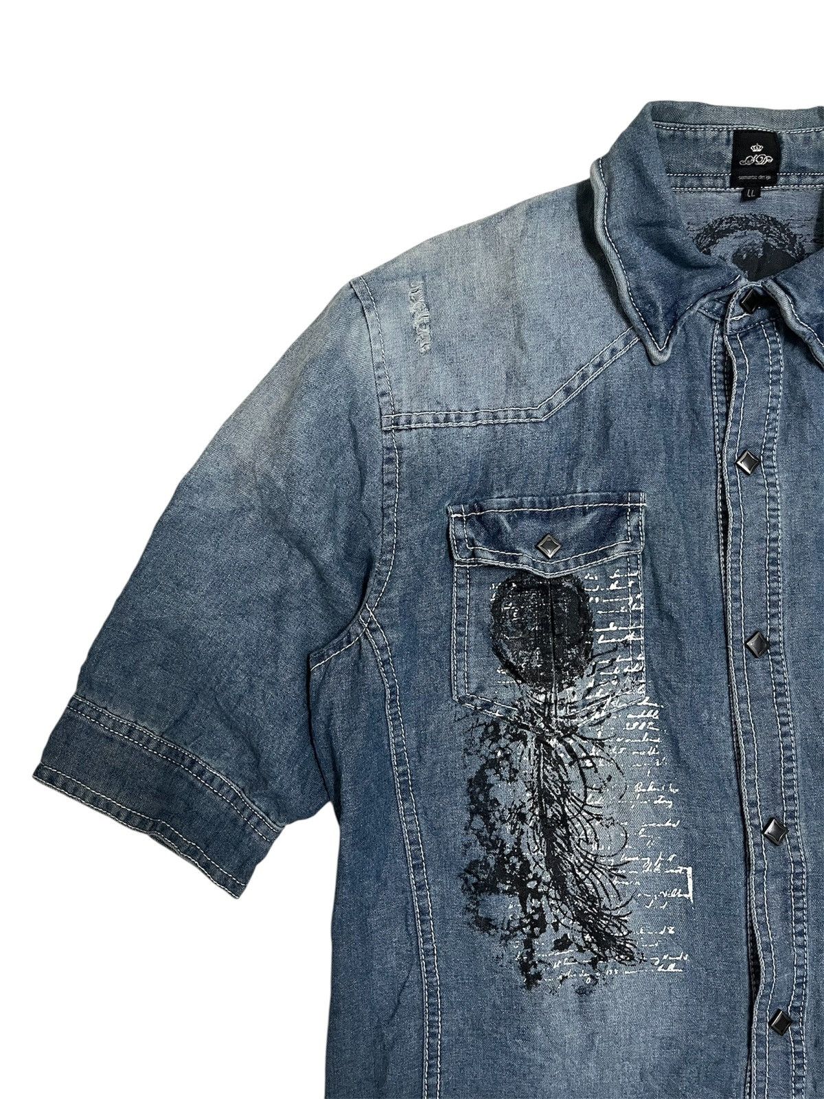Le Grande Bleu (L.G.B.) Semanticdesign Poem Punk Western Distressed Denim Shirt Size US L / EU 52-54 / 3 - 3 Thumbnail