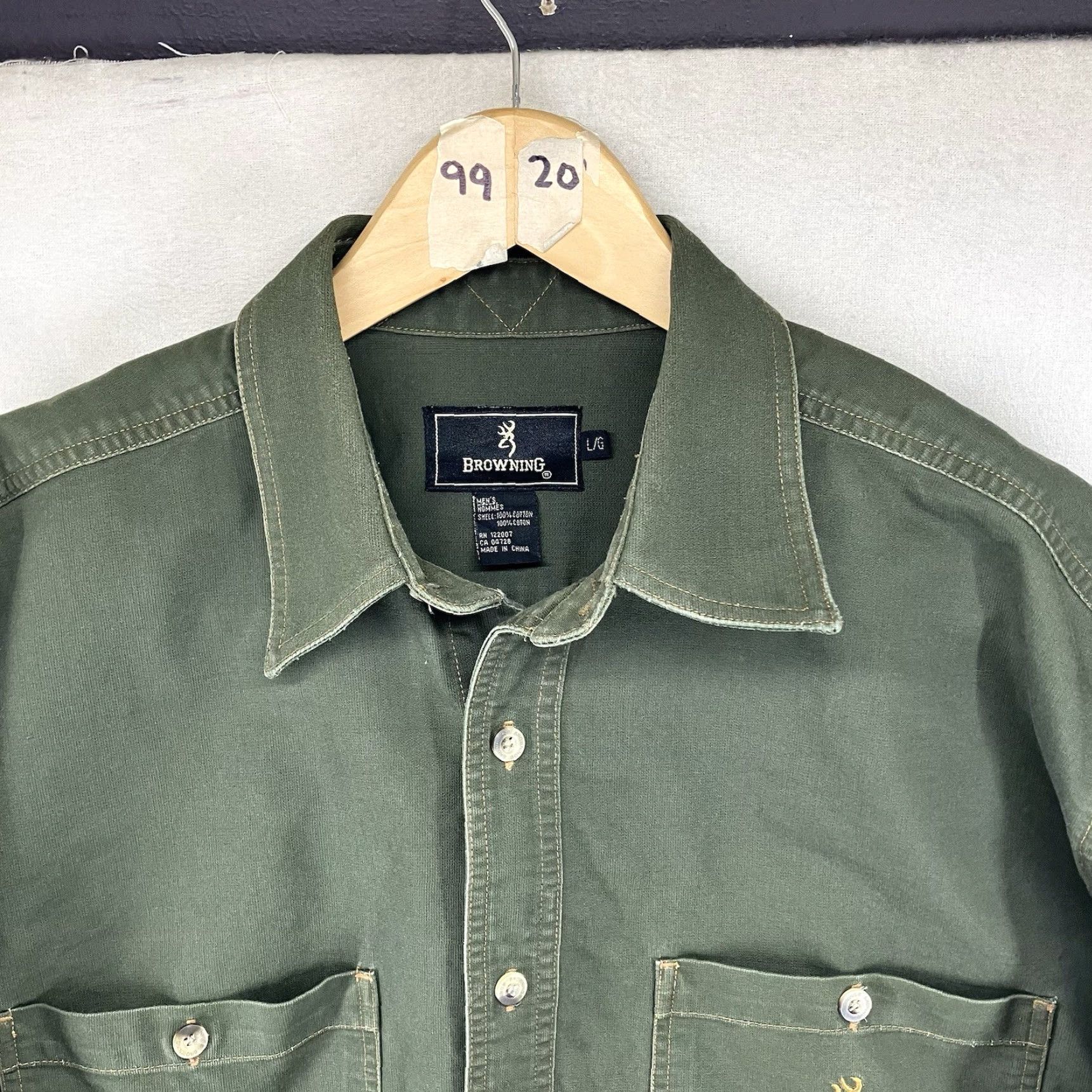 Vintage VINTAGE Browning Shirt Mens Large Green Textured Chest Pockets Point Collar Heavy Cotton Casual Workwear All Seasons Long Sleeve Logo Button-Front Size US L / EU 52-54 / 3 - 3 Thumbnail