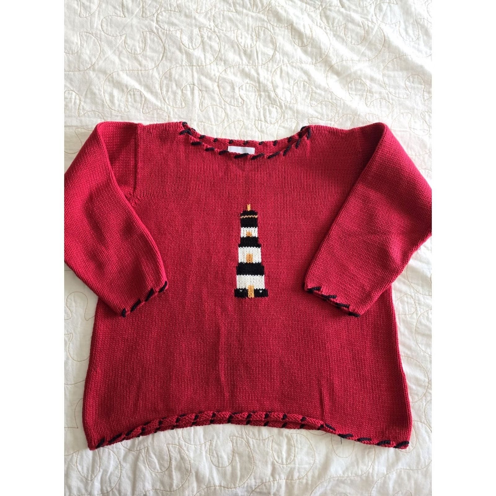 Vintage VINTAGE Red Hand Knitted Lighthouse Sweater Womens Small 1990s Monterey Bay Size S / US 4 / IT 40 - 3 Thumbnail