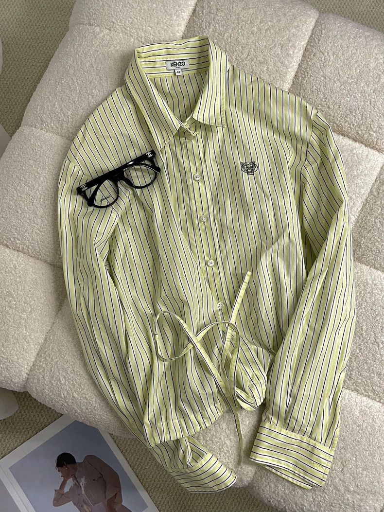 Kenzo KENZO Fluorescent Green Striped Shirt - dmc Size US M / EU 48-50 / 2 - 1 Thumbnail