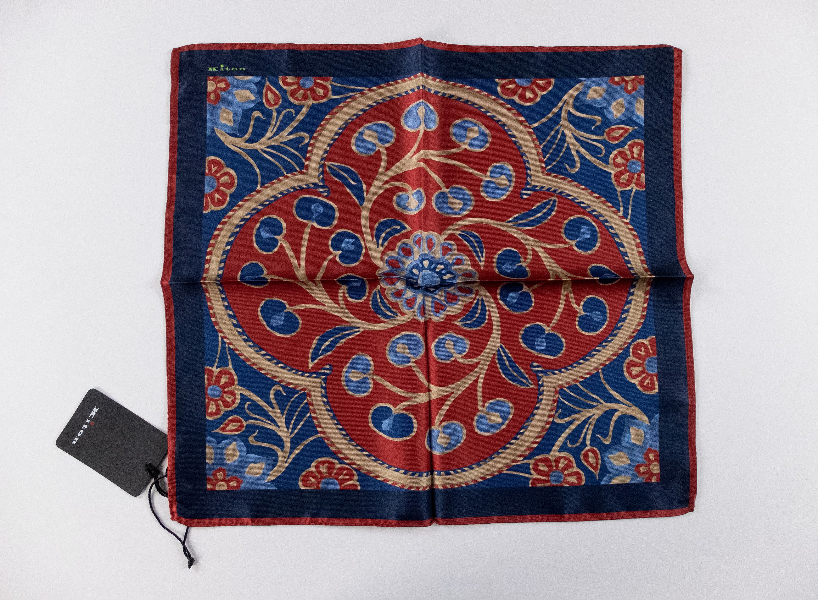 Kiton KITON Napoli navy blue & red floral print silk pocket square Size ONE SIZE - 1 Thumbnail