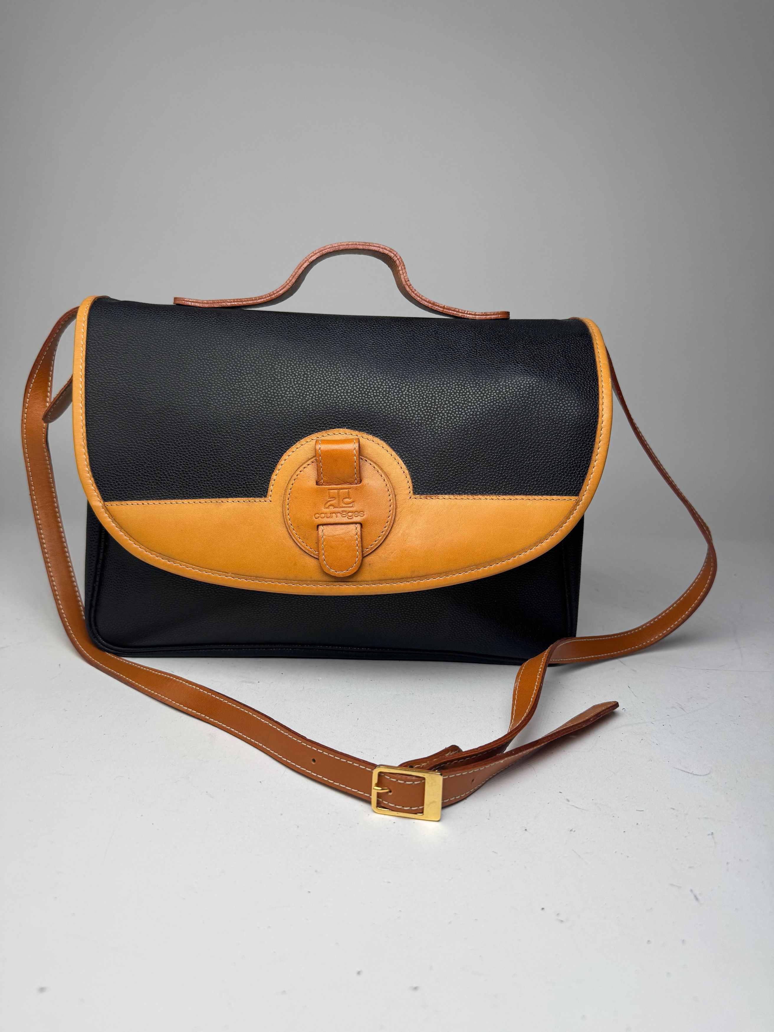 Courreges Vintage 2Way Leather handbag black brown Size ONE SIZE - 1 Thumbnail