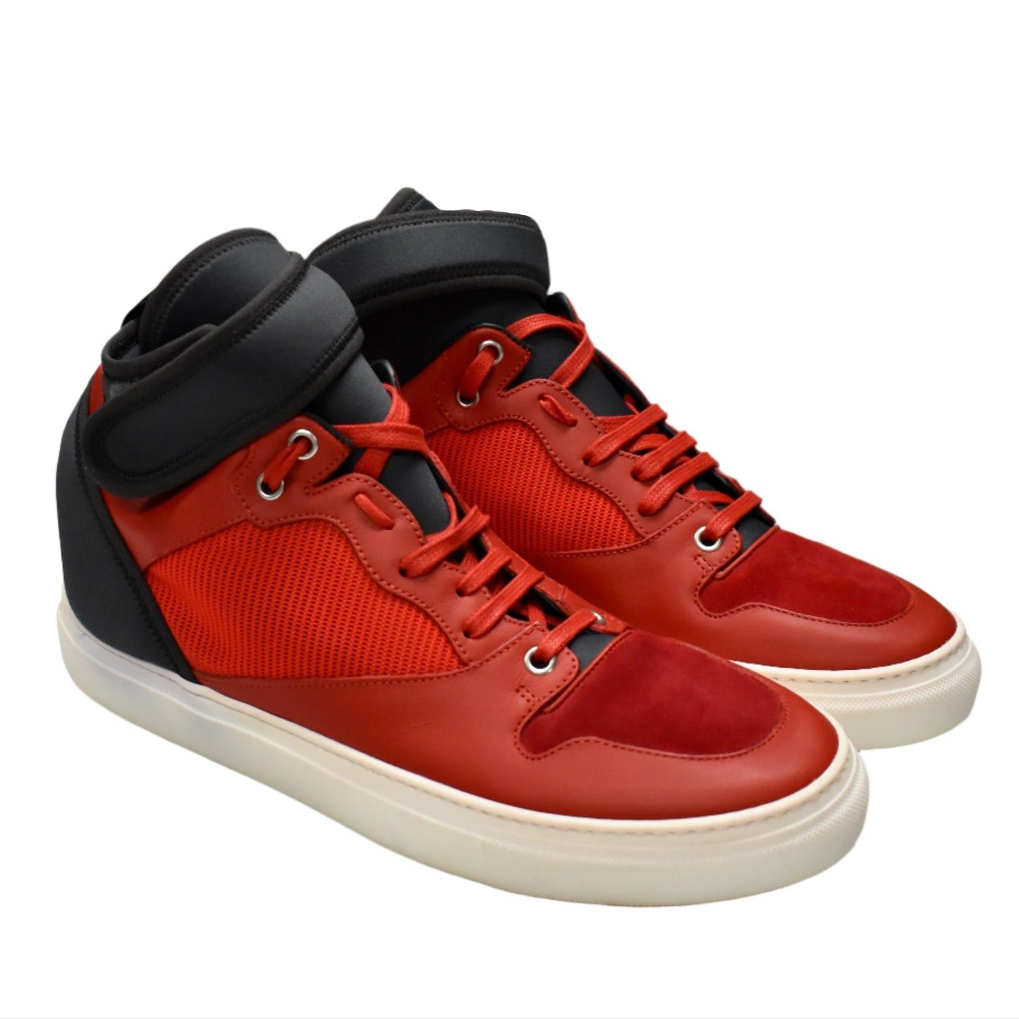 Balenciaga Red/Navy Multi Material Mid Top Sneakers NEW