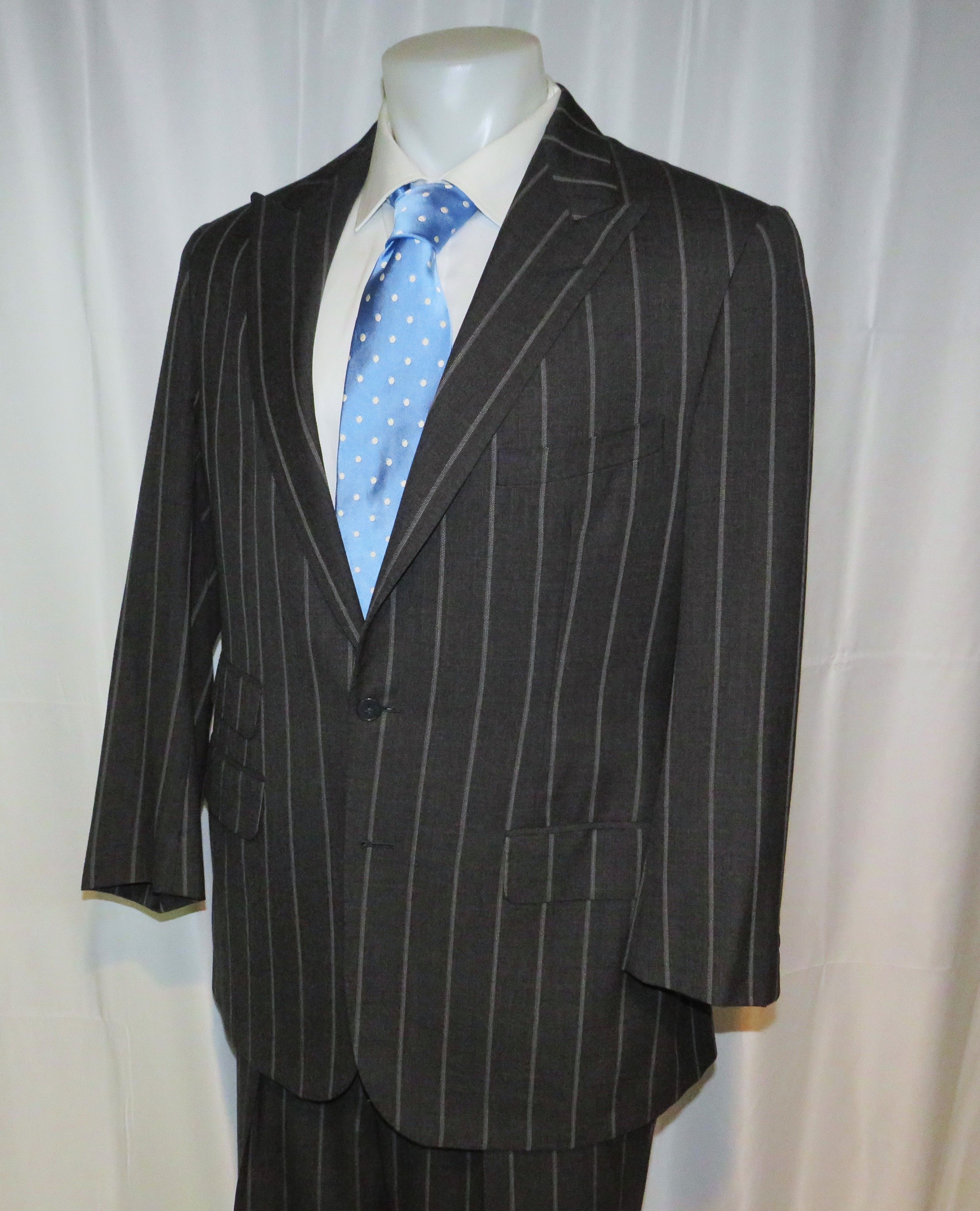 Alan Flusser × Martin Greenfield Bespoke Charcoal Gray Broadstripe Two Button Suit 40L Size 40L - 8 Thumbnail