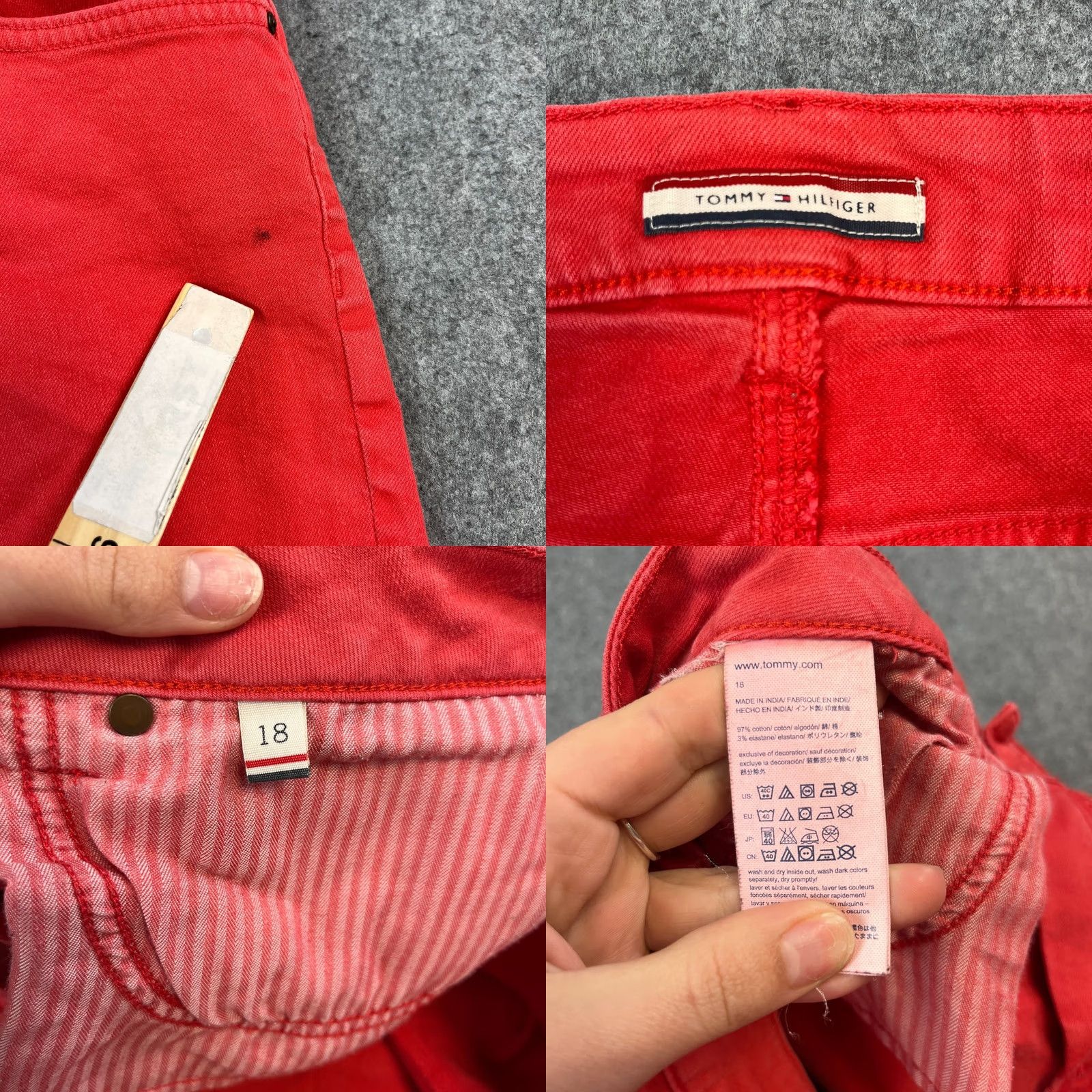 Tommy Hilfiger Tommy Hilfiger Womens Denim Shorts UK 18 W38 Red Fray Hem Short Chino Casual Pants Retro 90s Womens Size 40" / US 18 - 8 Thumbnail