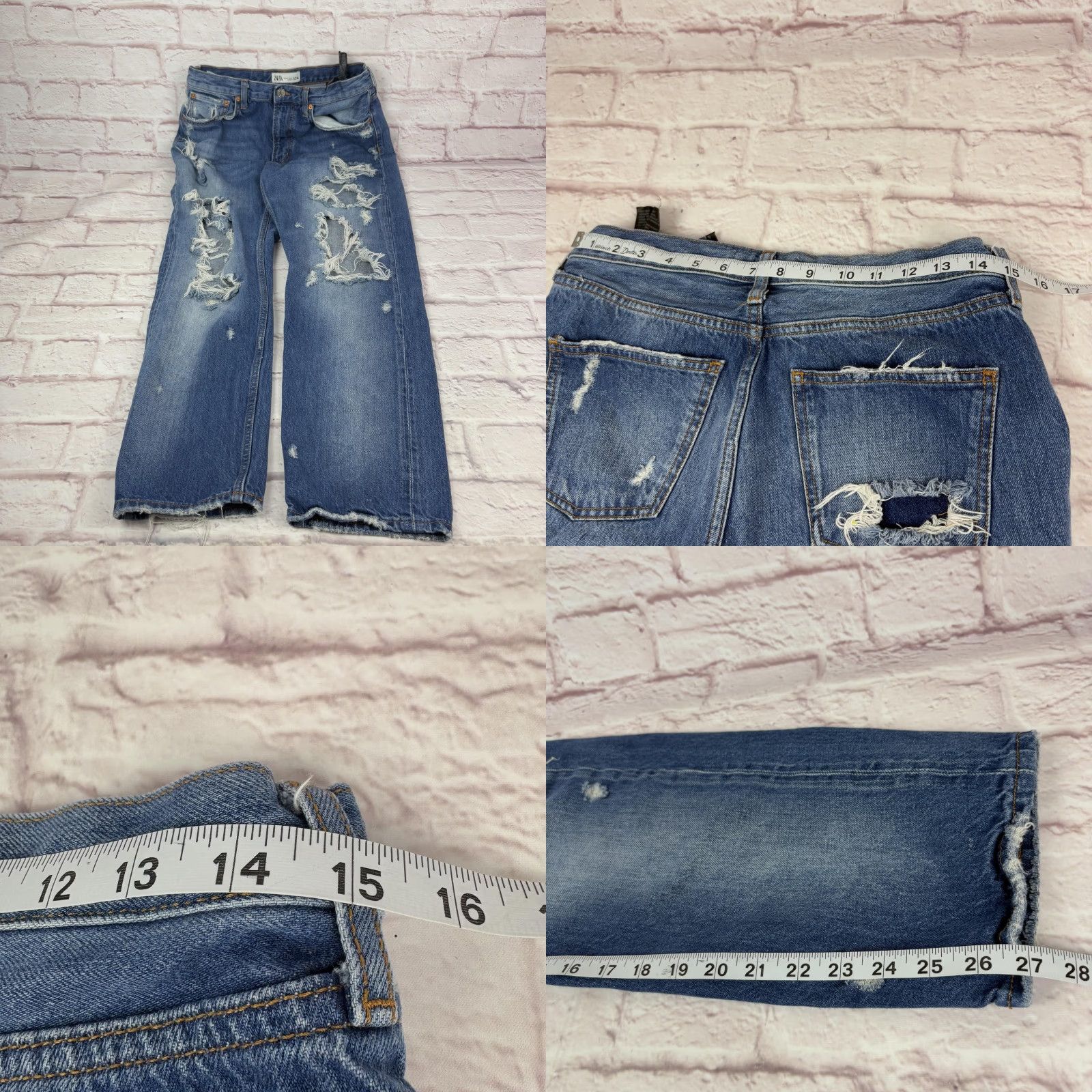Zara Zara Jeans Womens 8 Distressed Cropped Blue Denim 9863/046 Size 30" / US 8 / IT 44 - 8 Thumbnail