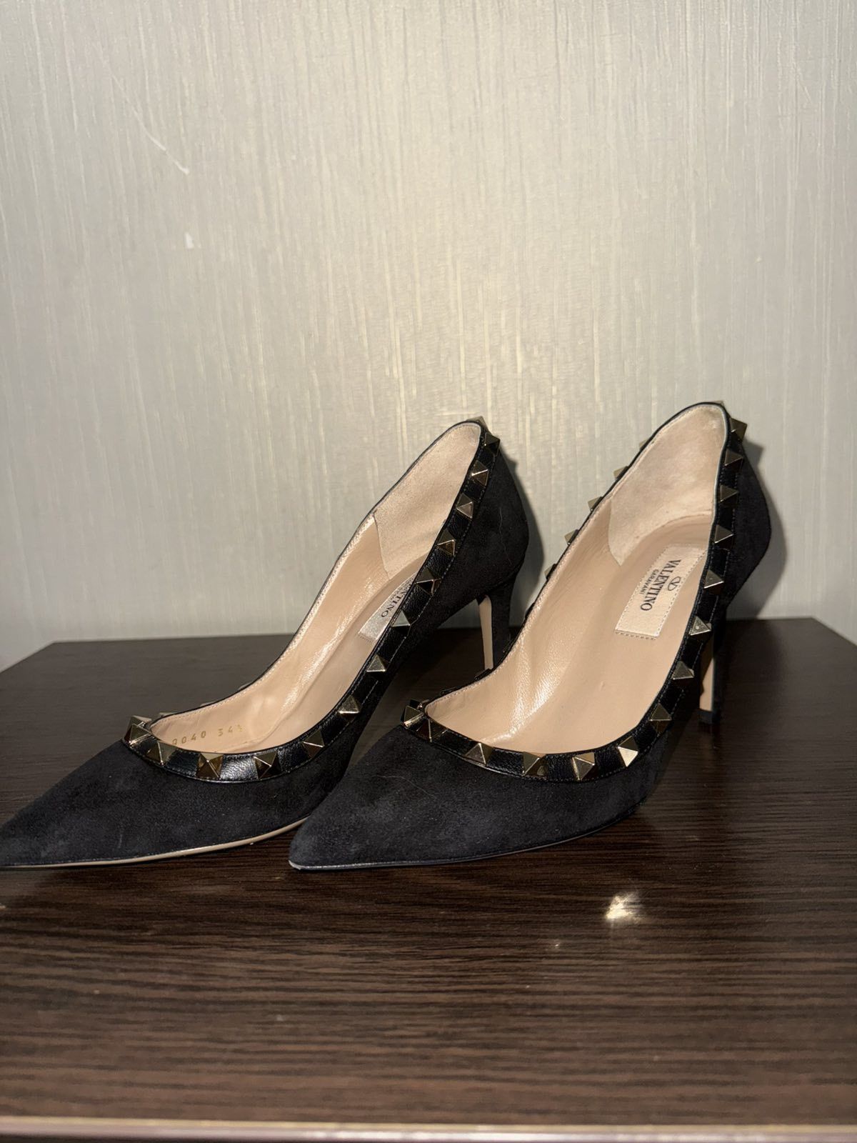 Valentino Valentino Garavani Pump Heel Studded Suede Black Size US 4.5 / IT 34.5 - 1 Thumbnail