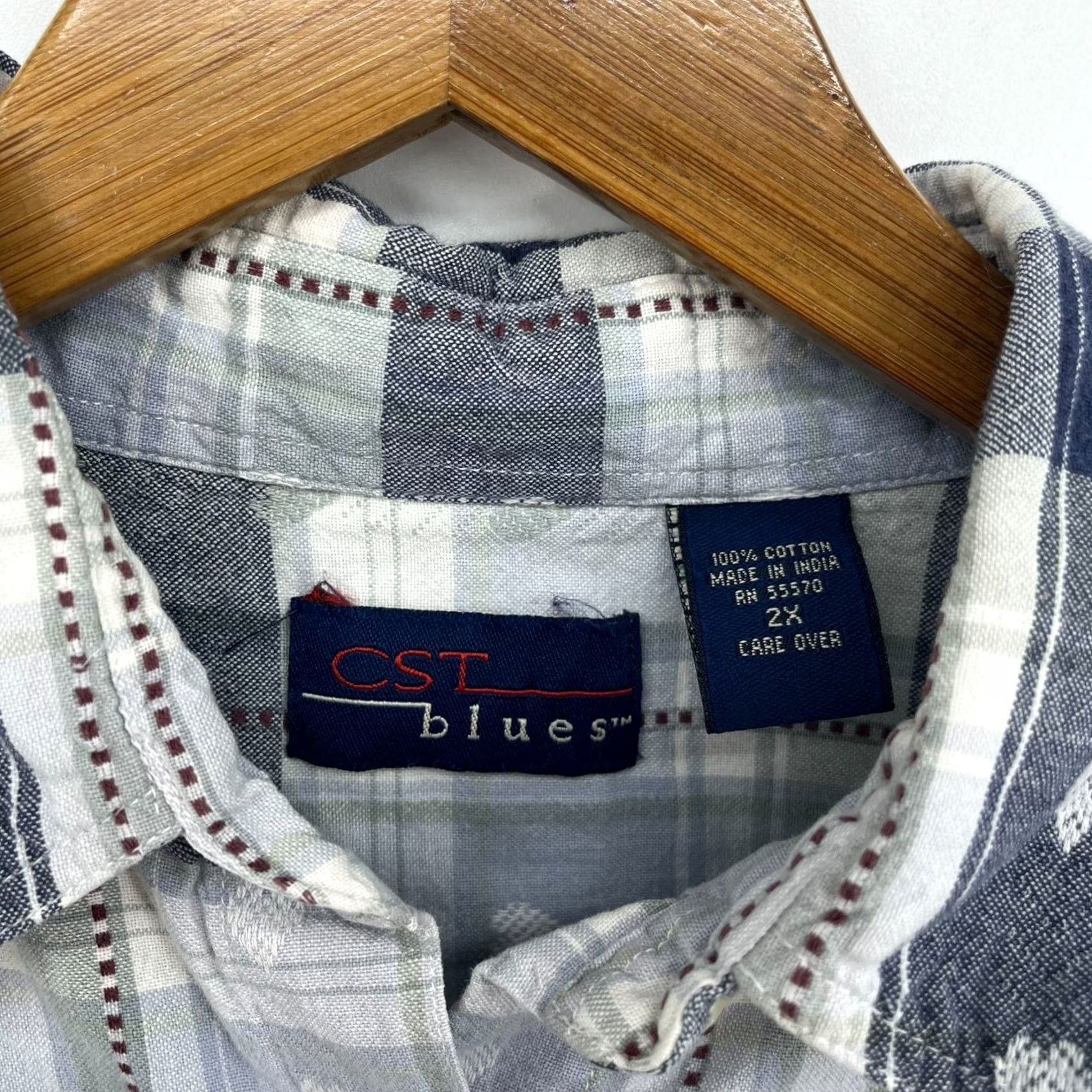 Vintage CST Blues Button-Up Shirt Womens 2X Blue Plaid Cotton Long Sleeve Size XXL / US 16-18 / IT 52-54 - 4 Thumbnail