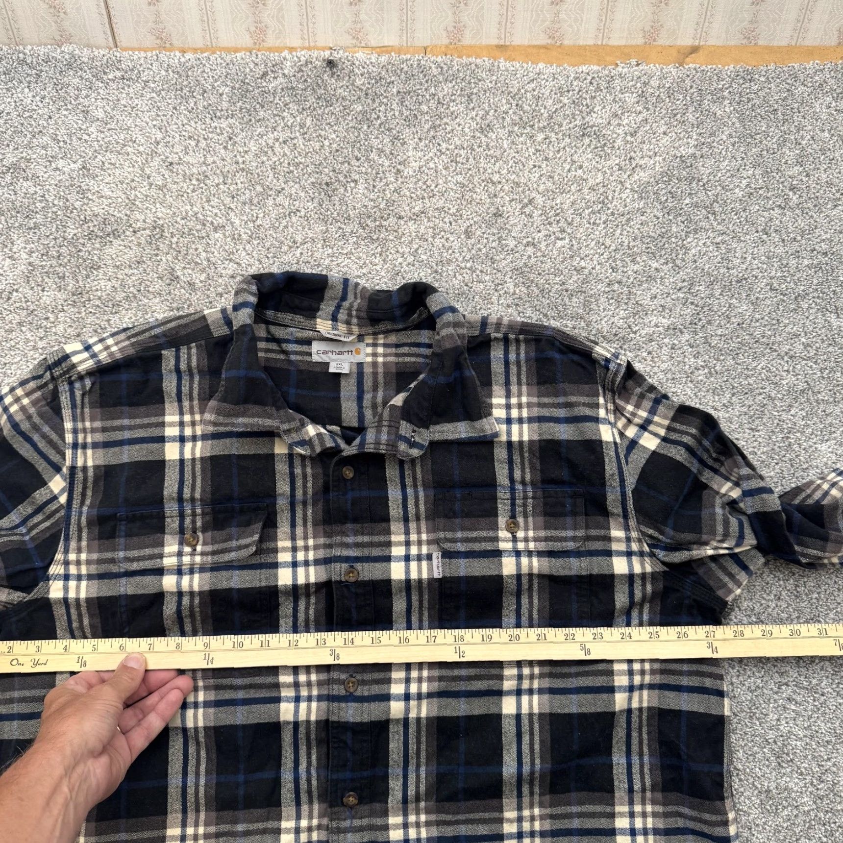 Carhartt VINTAGE Carhartt Shirt Mens 2XL Black Blue Plaid Flannel Original Fit Button Up Cotton Size US XXL / EU 58 / 5 - 3 Thumbnail