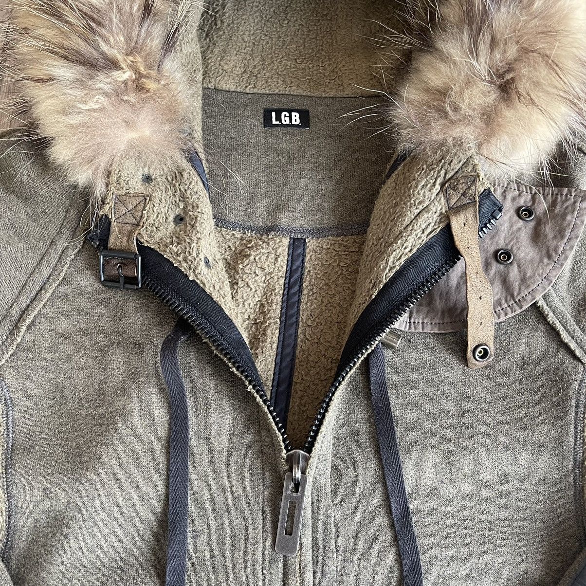 L.G.B. Raccoon Fur Parka Hoodie Sweatshirt