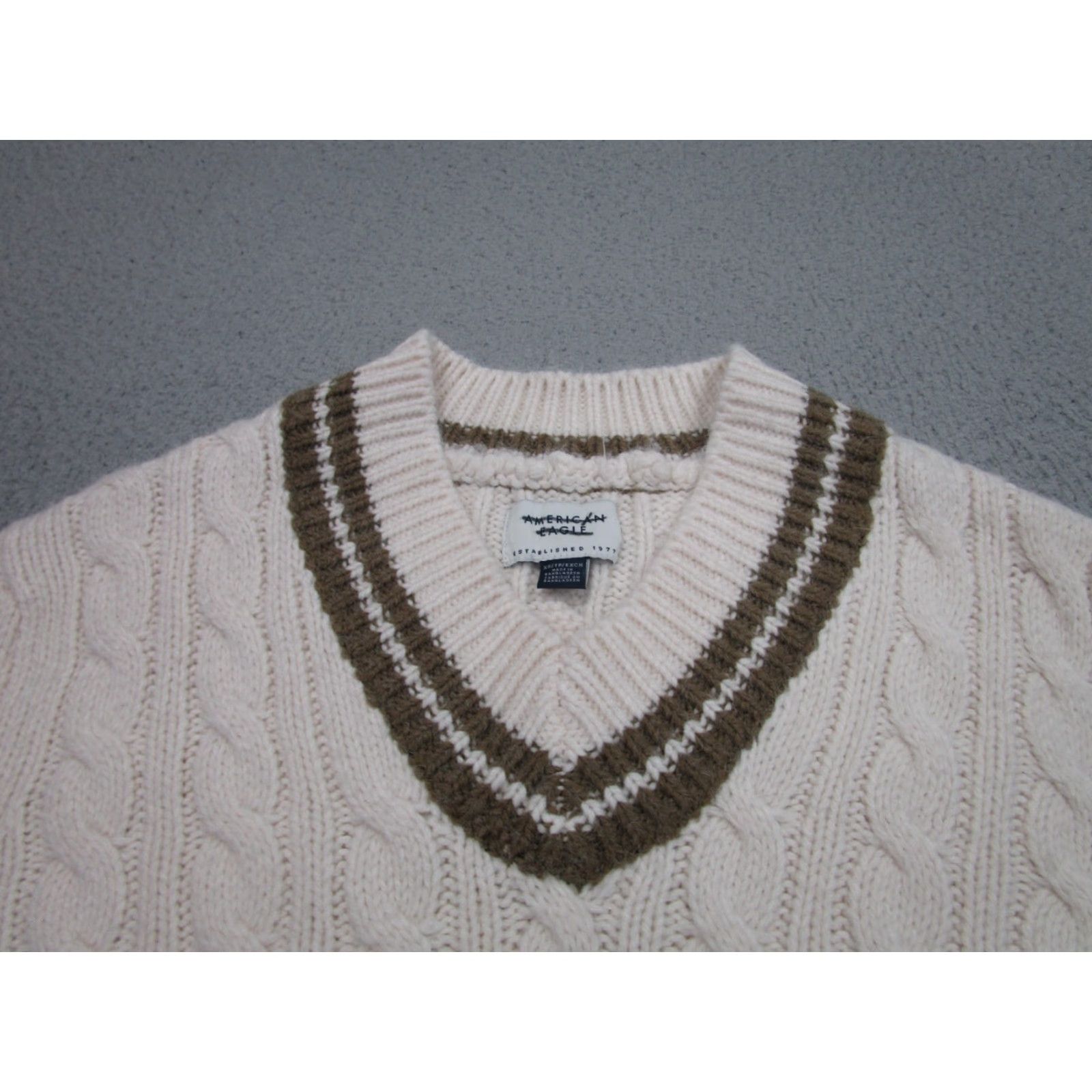 American Eagle Outfitters American Eagle Outfitters Sweater Womens XS Cable Knit V-Neck Fisherman Pullover Ivory Preppy Casual Size XS / US 0-2 / IT 36-38 - 2 Thumbnail