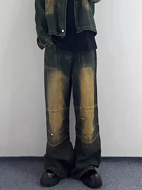 VIBE Vintage washed yellow muddy dyed rivet rare jeans Size US 32 / EU 48 - 5 Thumbnail