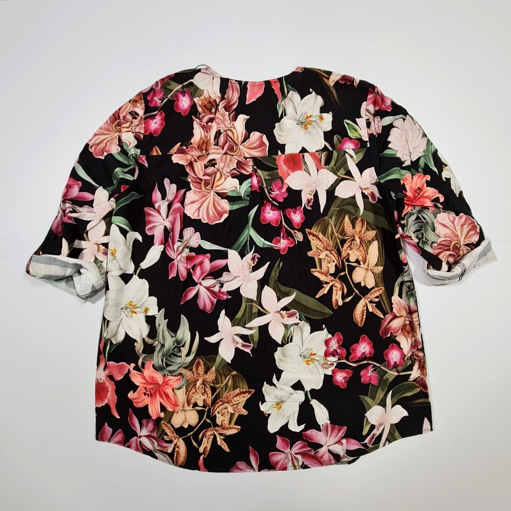 CO Betty & Co Blouse Black 10 UK Floral V-Neck 3/4 Sleeve Tunic Top Womens Size L / US 10 / IT 46 - 6 Thumbnail