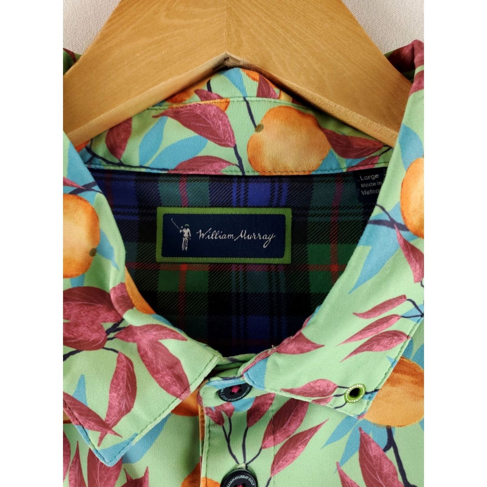 Vintage William Murray Polo Shirt Thats A Peach Hon AOP Print Green Golf Mens L Size US L / EU 52-54 / 3 - 4 Thumbnail