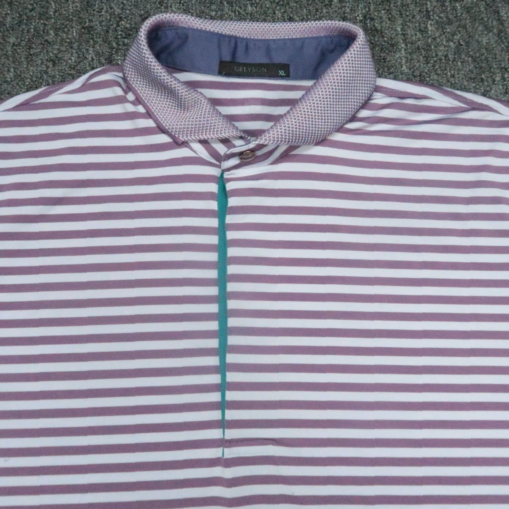 Vintage Greyson Polo Shirt Mens XL Purple Striped Snap Front Performance Polo (Golf) Size US XL / EU 56 / 4 - 2 Thumbnail