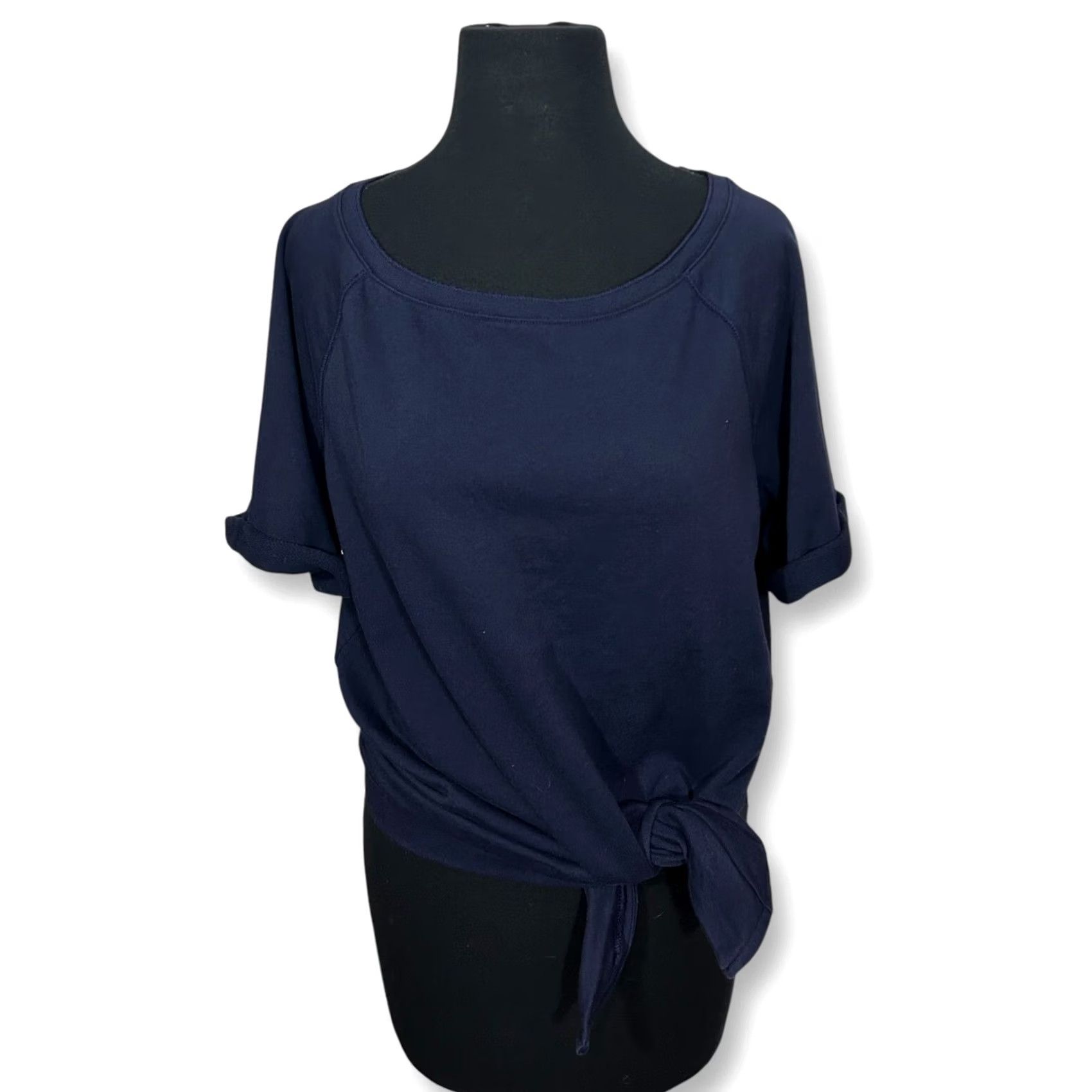 Gap GAP Tie-Front T-Shirt Navy Blue Short Sleeve Women S Crew Neck Raglan Rolled Cuff Cotton Blend Casual Top Size S / US 4 / IT 40 - 2 Thumbnail
