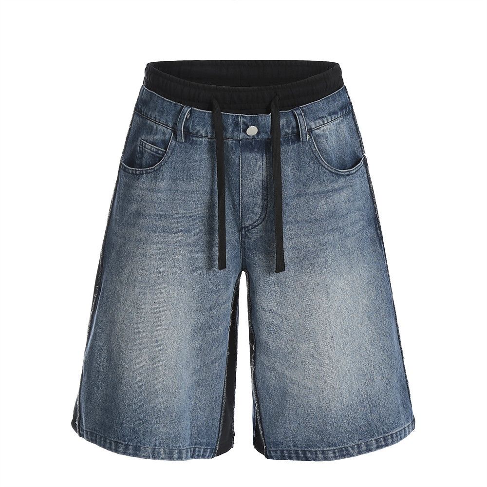 Japanese Brand × Jean Men's loose straight elastic waist stitching denim shorts Size US 32 / EU 48 - 1 Thumbnail