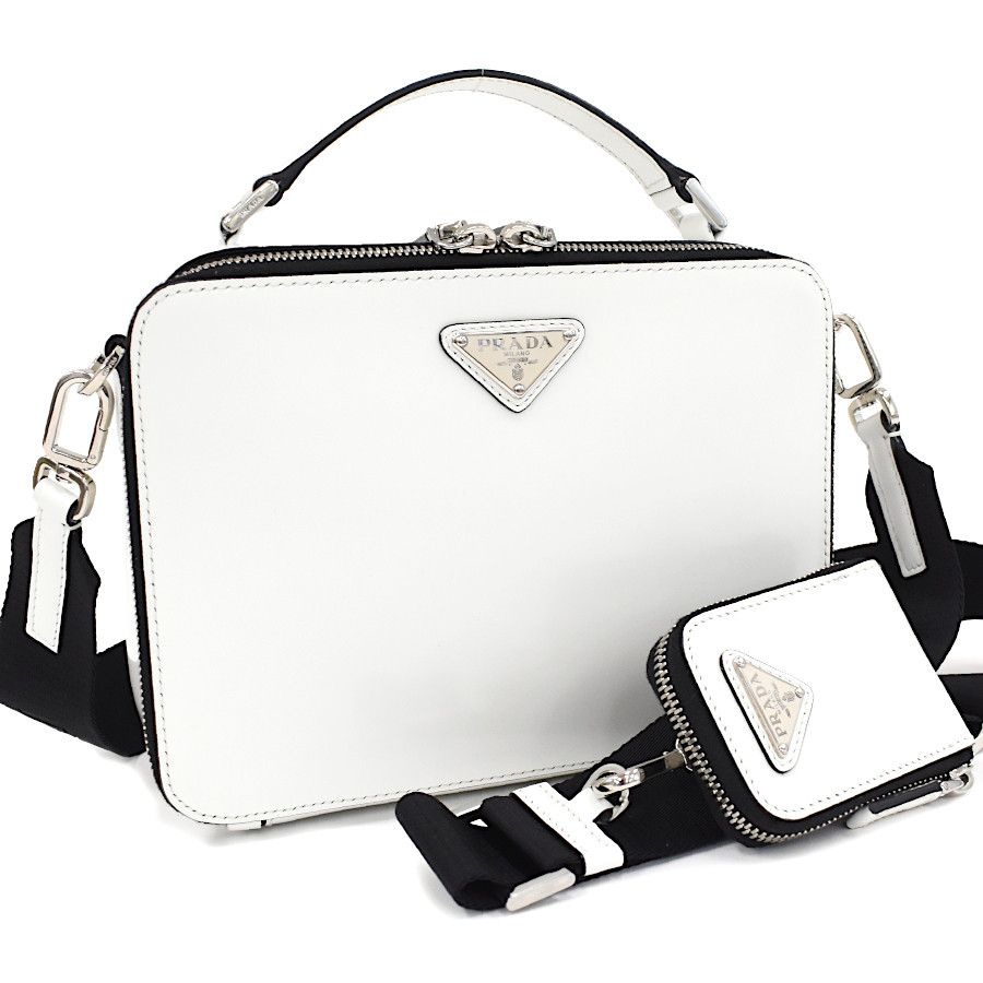 image of Prada Brick Crossbody Shoulder Bag Brushed Leather White, Women's