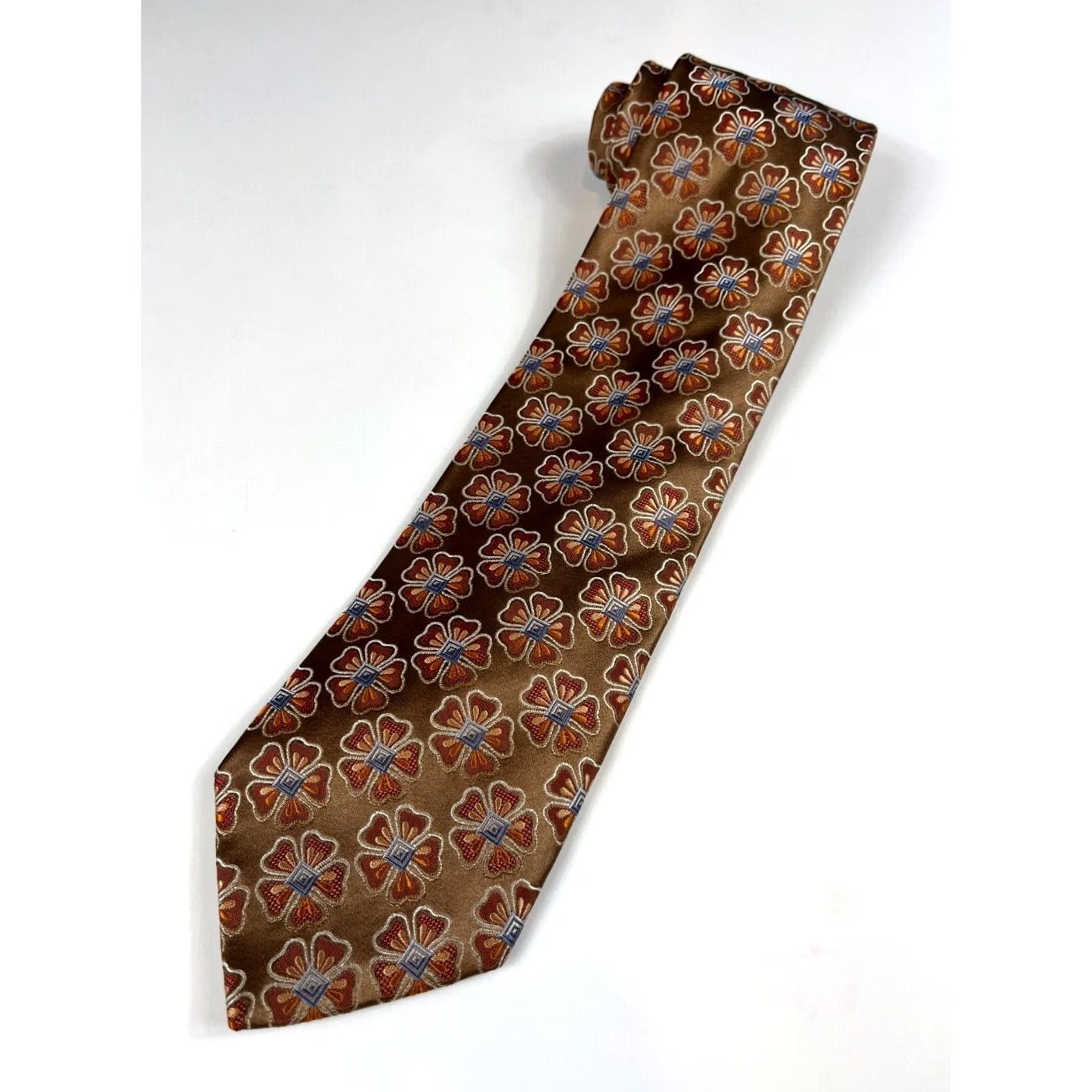 Ermenegildo Zegna VINTAGE Ermenegildo Zegna Silk Tie Floral Men’s Designer Wide 59" Copper Silk Made in Italy Size ONE SIZE - 3 Thumbnail