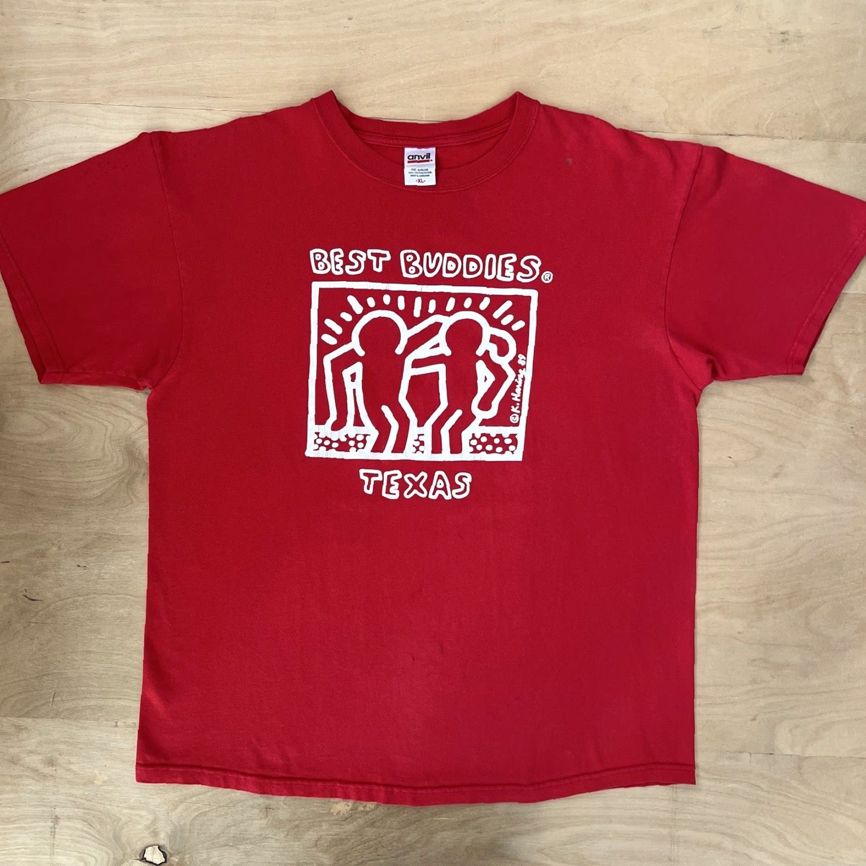 Anvil VINTAGE Keith Haring Shirt XL Red Texas Y2K Art Streetwear New York Best Buddies Shirt Mens X-Large Red 90s Cartoon USA Aerosmith Logo Graphic Print Size US XL / EU 56 / 4 - 2 Thumbnail