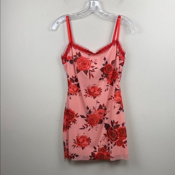 Guizio GUIZIO Floral Mesh Bodycon Minidress Floral Lace Trim dress Size L / US 10 / IT 46 - 3 Thumbnail