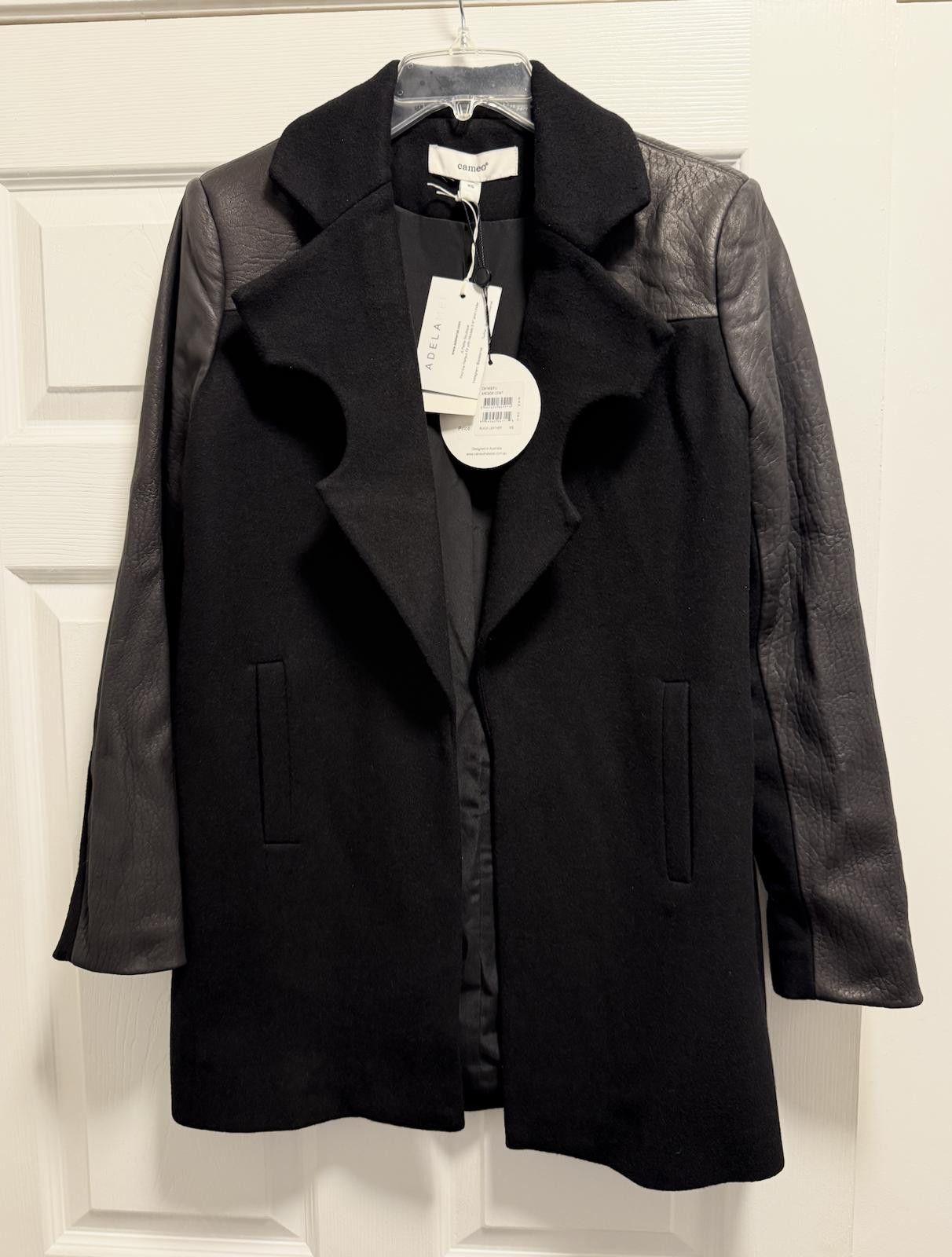 Camel Chic Black Wool Leather Arcade Coat by Cameo – XS NWT 473$ Size US XS / EU 42 / 0 - 11 Thumbnail